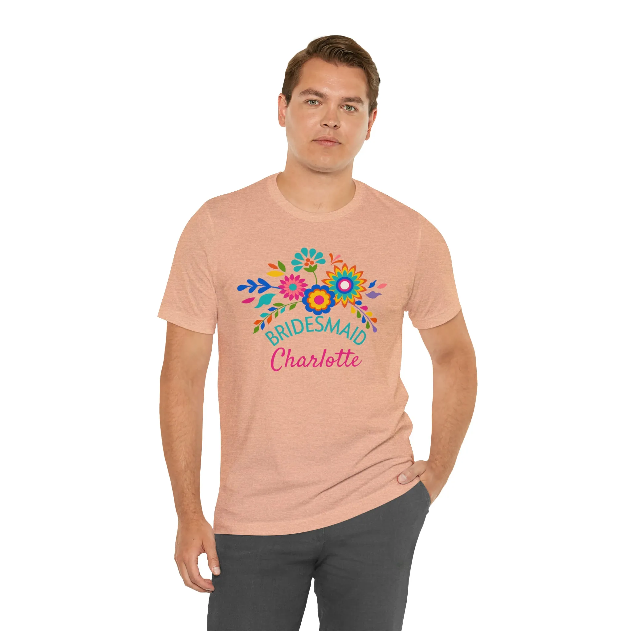 CUSTOM Bride Floral  Wedding T-Shirt | Bridal  Party Tee |  Bella Canvas 3001 Unisex |  Here Comes the Bride Short Sleeve Tshirt