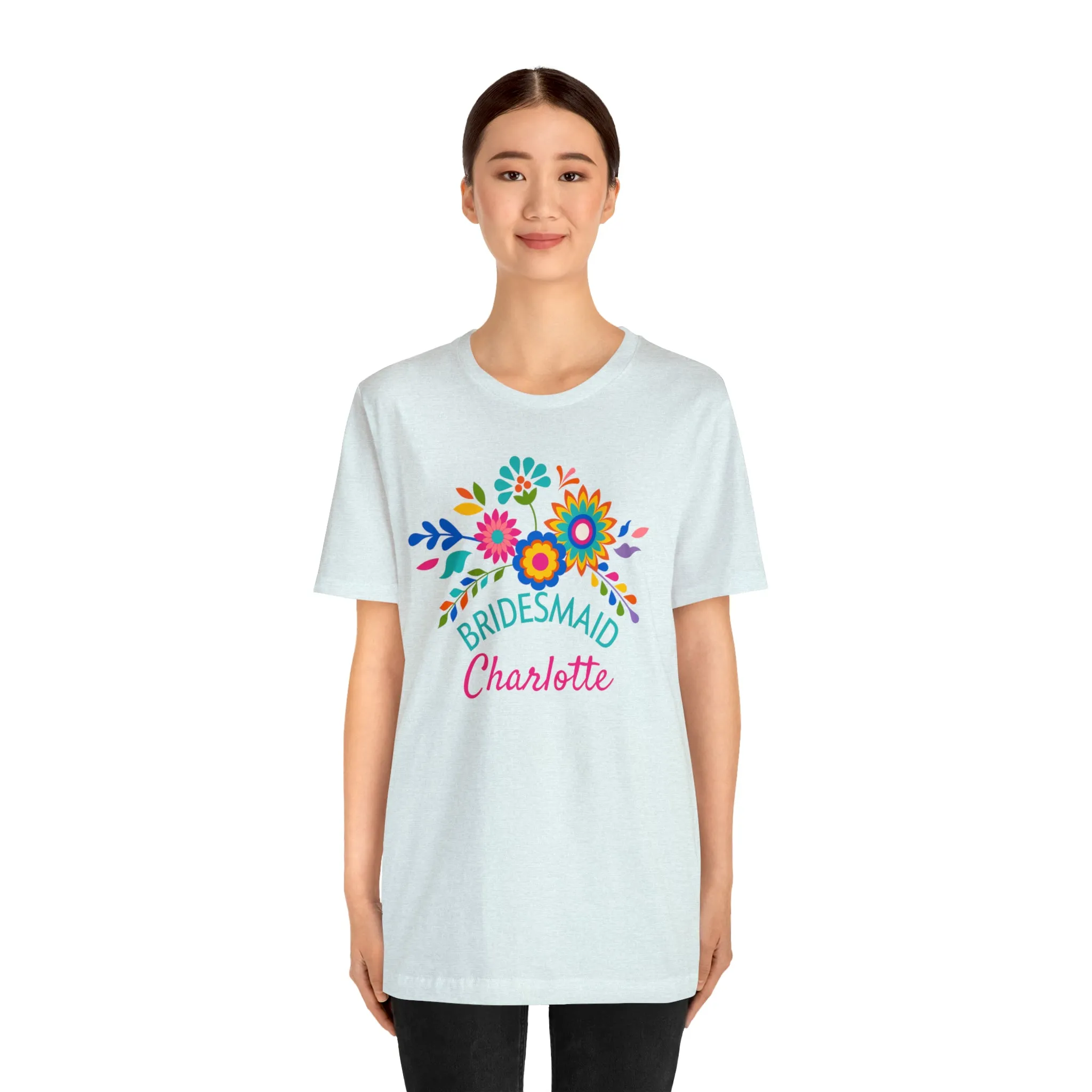 CUSTOM Bride Floral  Wedding T-Shirt | Bridal  Party Tee |  Bella Canvas 3001 Unisex |  Here Comes the Bride Short Sleeve Tshirt