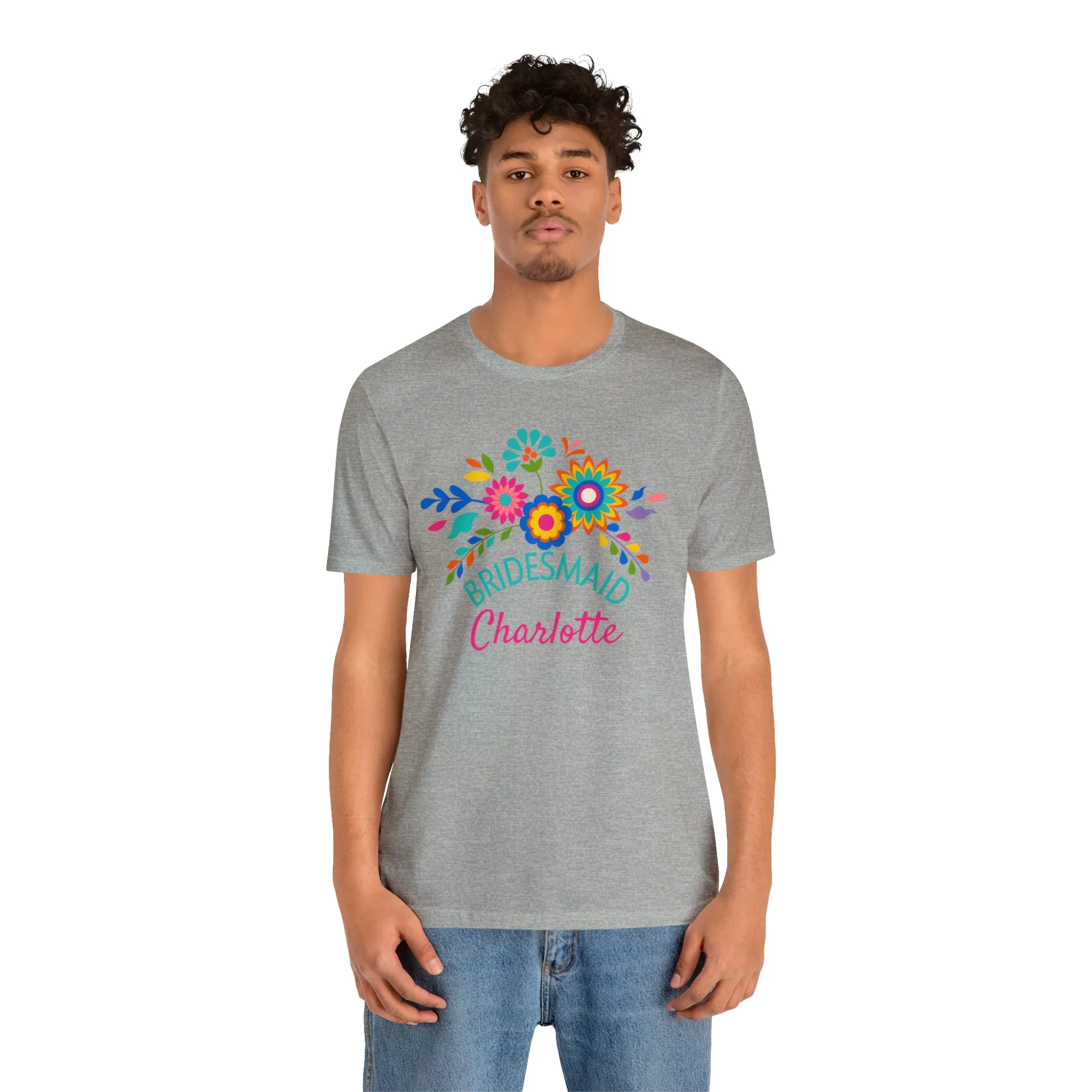 CUSTOM Bride Floral  Wedding T-Shirt | Bridal  Party Tee |  Bella Canvas 3001 Unisex |  Here Comes the Bride Short Sleeve Tshirt