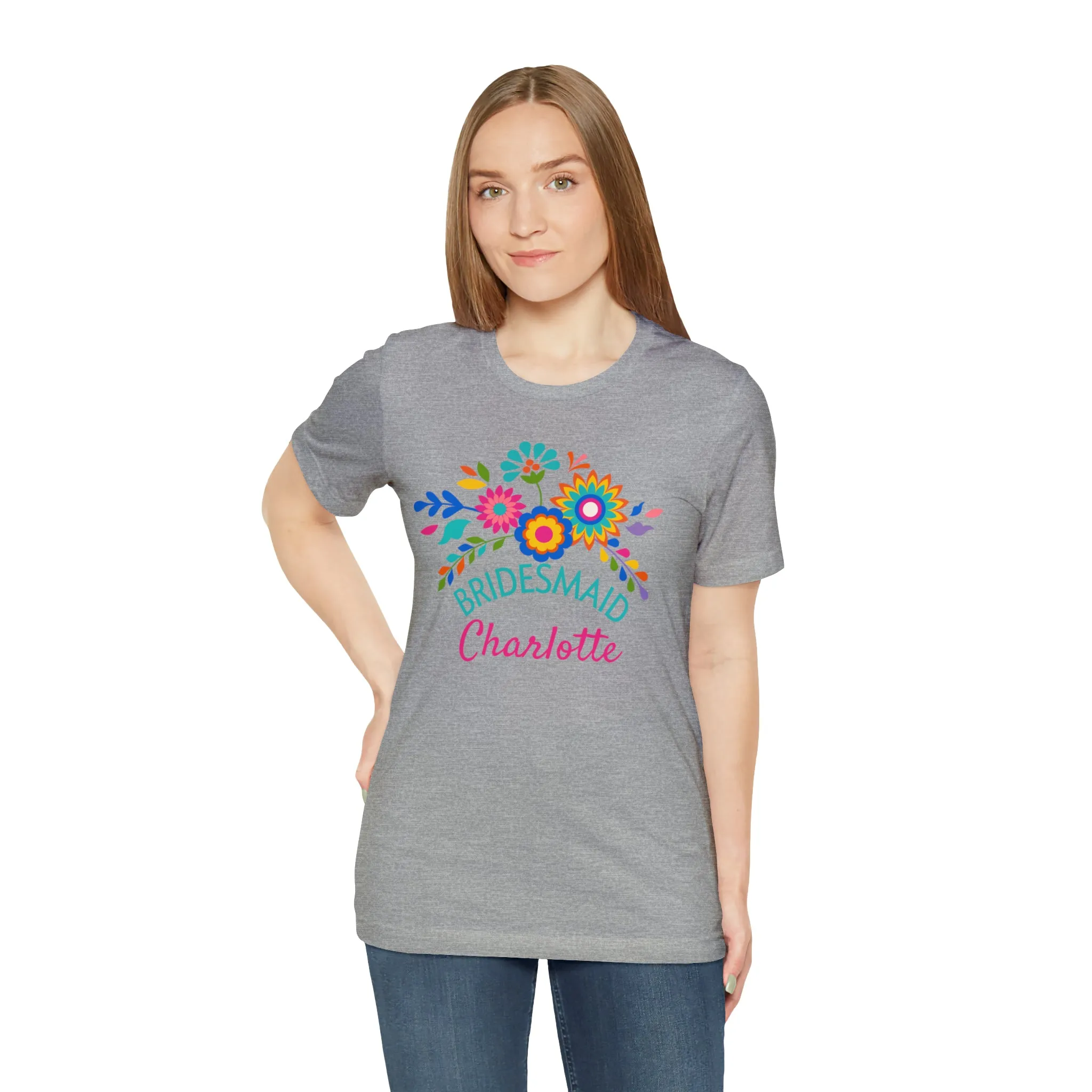 CUSTOM Bride Floral  Wedding T-Shirt | Bridal  Party Tee |  Bella Canvas 3001 Unisex |  Here Comes the Bride Short Sleeve Tshirt