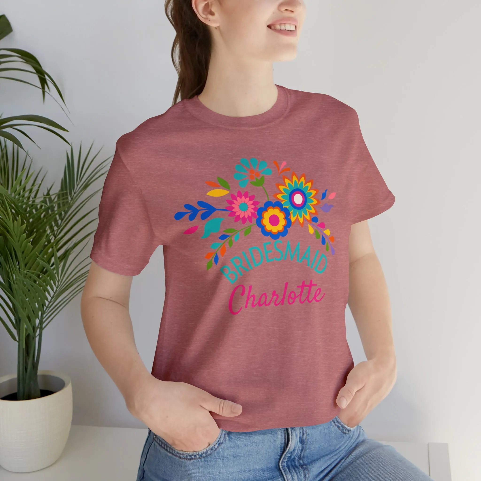 CUSTOM Bride Floral  Wedding T-Shirt | Bridal  Party Tee |  Bella Canvas 3001 Unisex |  Here Comes the Bride Short Sleeve Tshirt