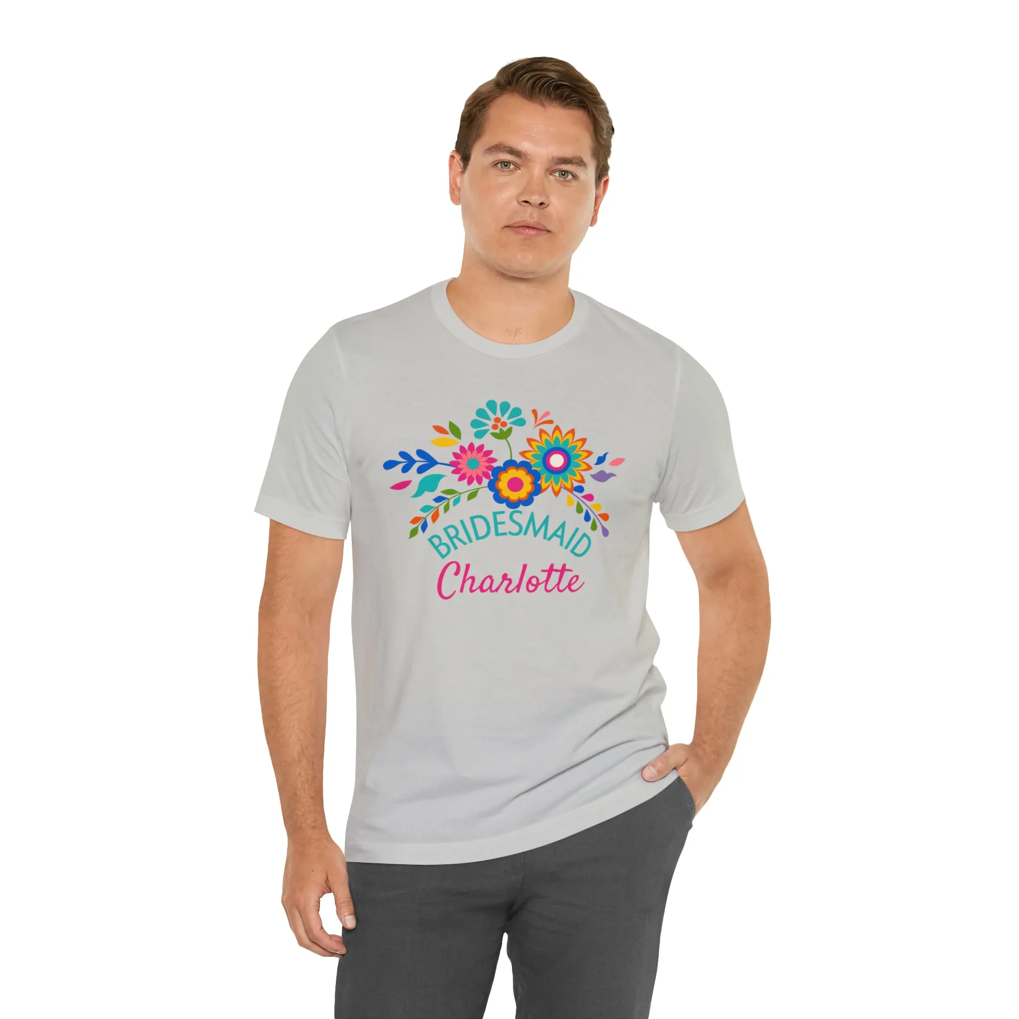 CUSTOM Bride Floral  Wedding T-Shirt | Bridal  Party Tee |  Bella Canvas 3001 Unisex |  Here Comes the Bride Short Sleeve Tshirt