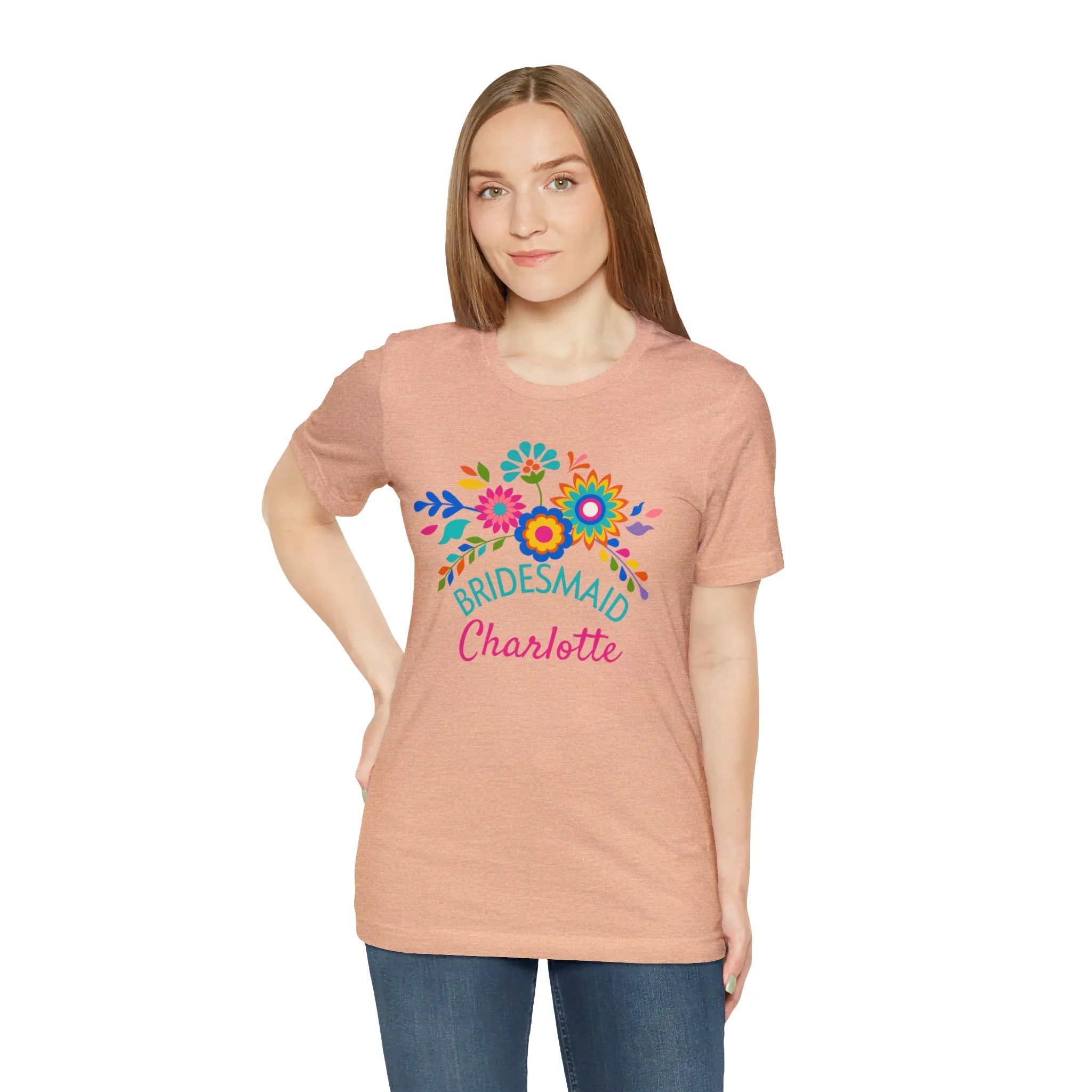 CUSTOM Bride Floral  Wedding T-Shirt | Bridal  Party Tee |  Bella Canvas 3001 Unisex |  Here Comes the Bride Short Sleeve Tshirt