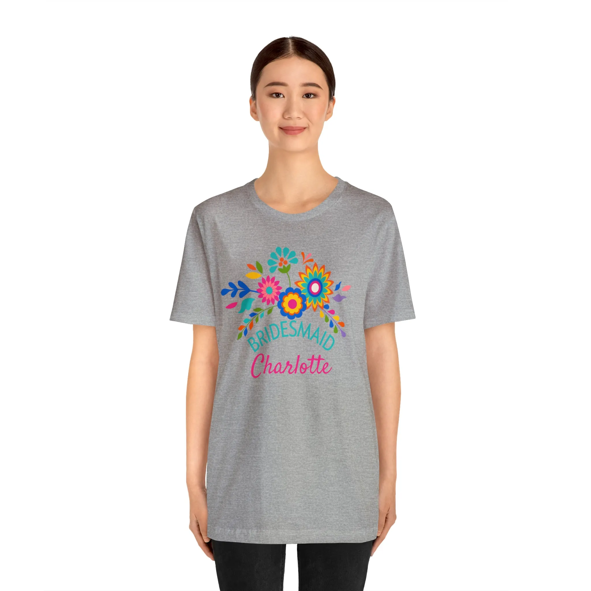CUSTOM Bride Floral  Wedding T-Shirt | Bridal  Party Tee |  Bella Canvas 3001 Unisex |  Here Comes the Bride Short Sleeve Tshirt