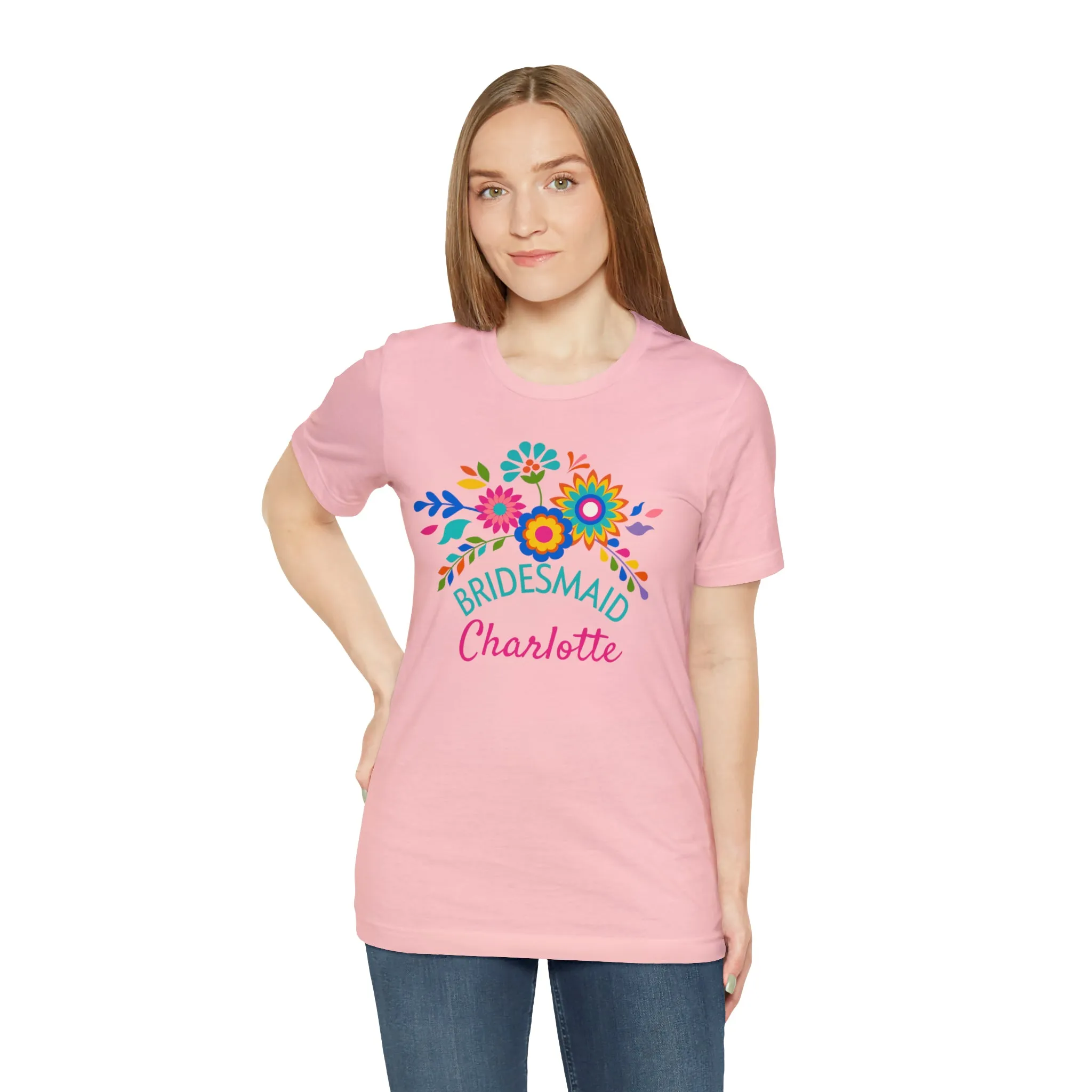 CUSTOM Bride Floral  Wedding T-Shirt | Bridal  Party Tee |  Bella Canvas 3001 Unisex |  Here Comes the Bride Short Sleeve Tshirt