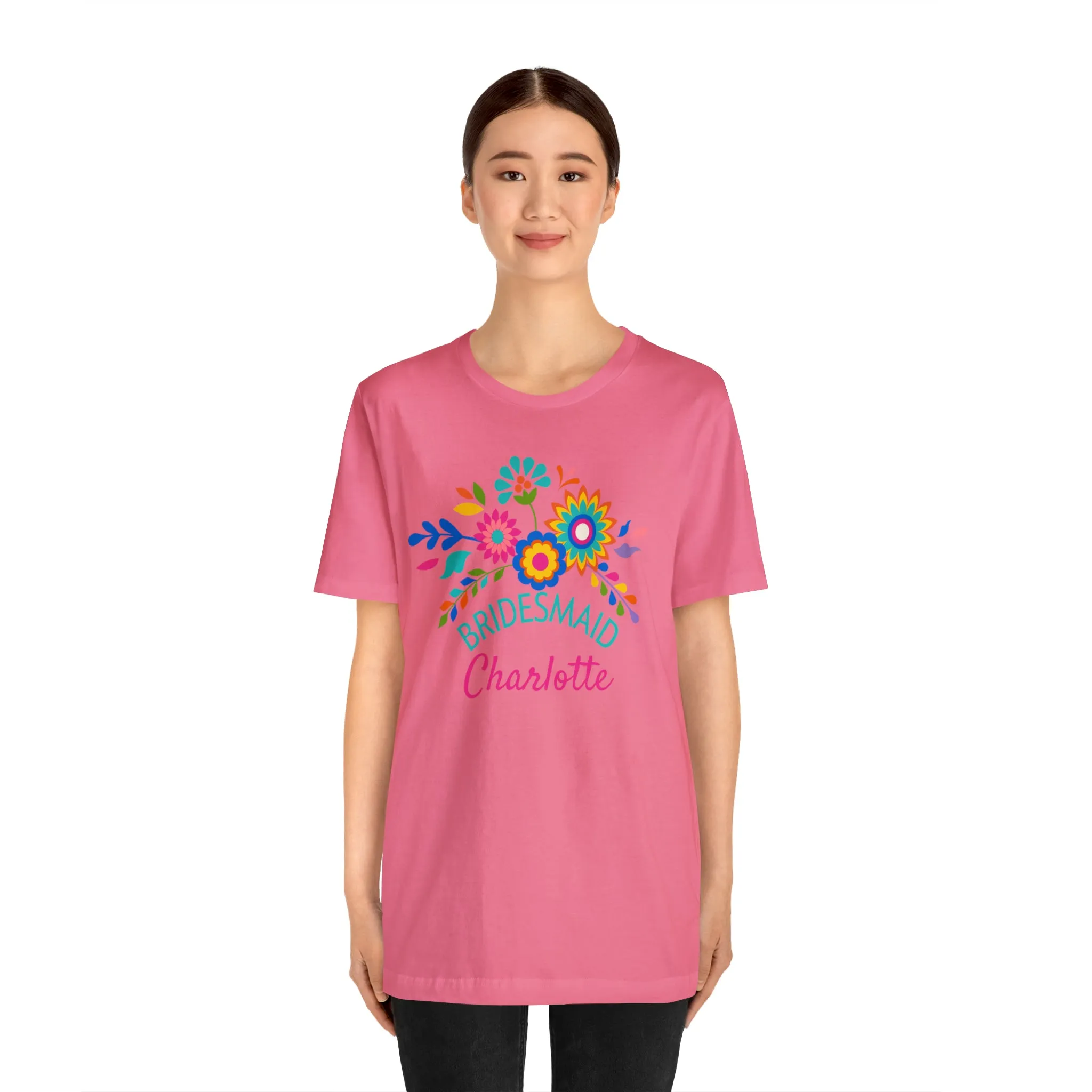 CUSTOM Bride Floral  Wedding T-Shirt | Bridal  Party Tee |  Bella Canvas 3001 Unisex |  Here Comes the Bride Short Sleeve Tshirt