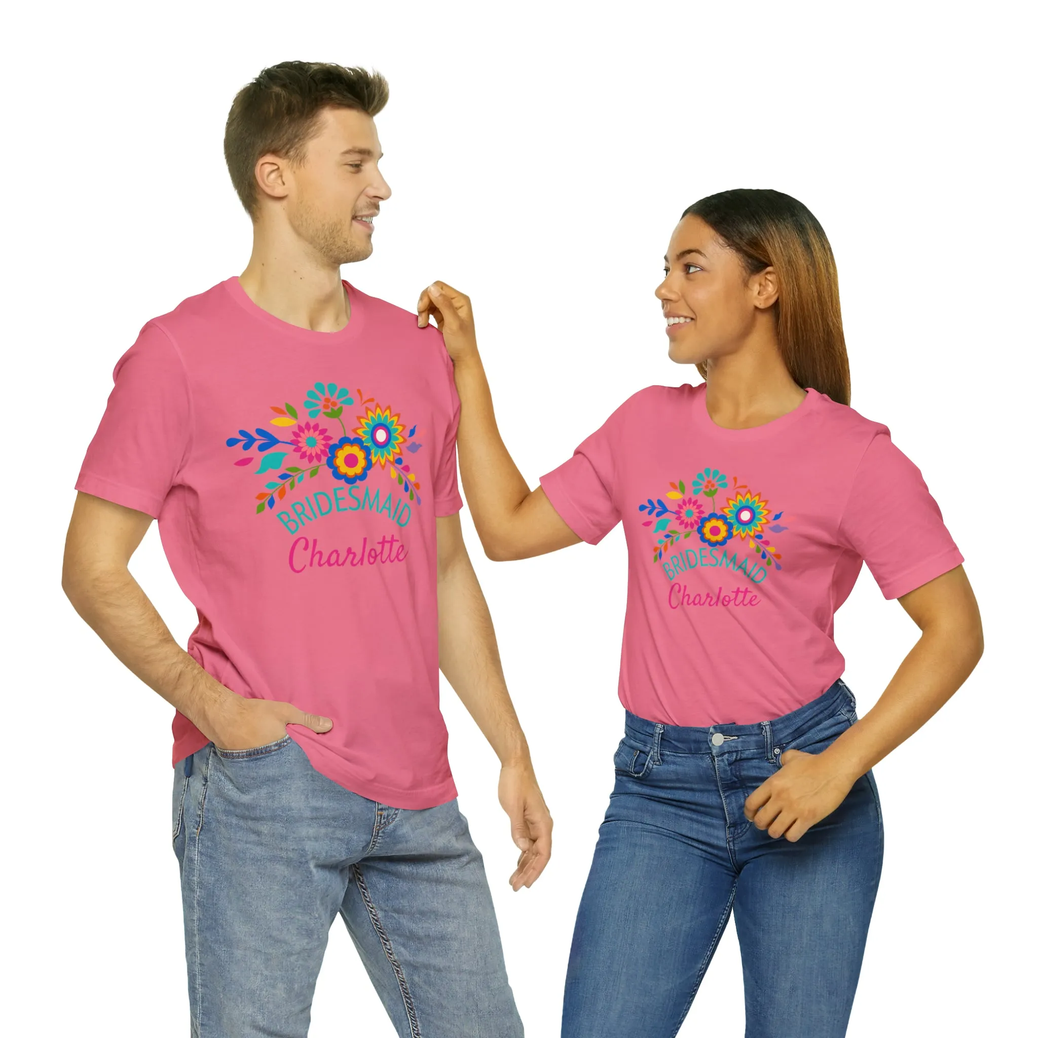 CUSTOM Bride Floral  Wedding T-Shirt | Bridal  Party Tee |  Bella Canvas 3001 Unisex |  Here Comes the Bride Short Sleeve Tshirt