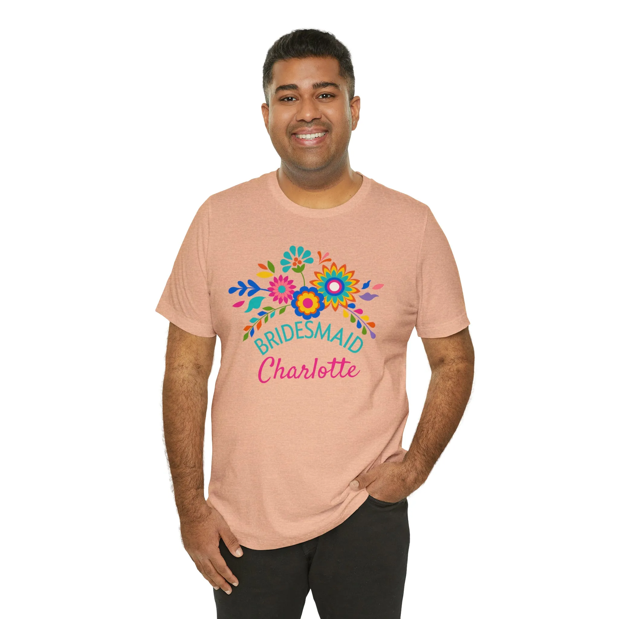 CUSTOM Bride Floral  Wedding T-Shirt | Bridal  Party Tee |  Bella Canvas 3001 Unisex |  Here Comes the Bride Short Sleeve Tshirt