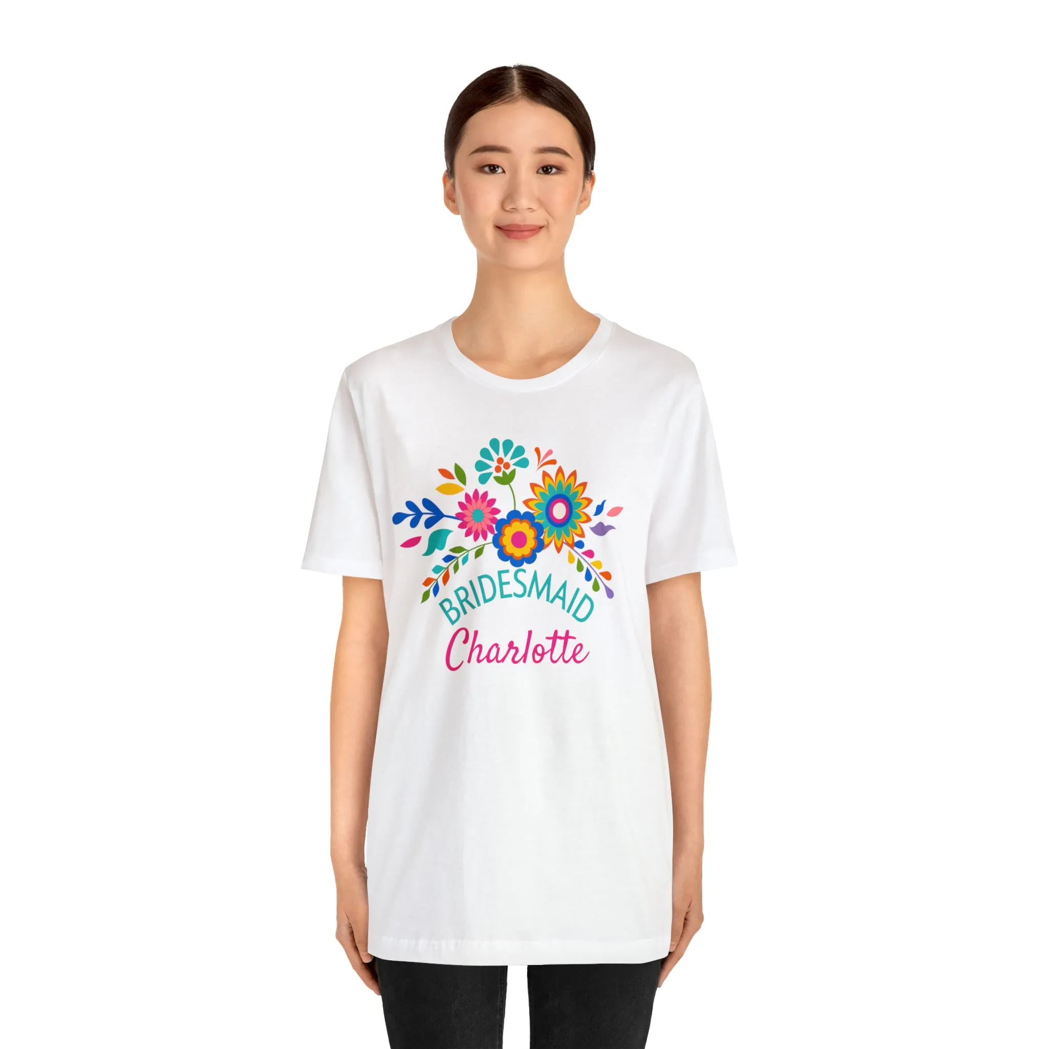CUSTOM Bride Floral  Wedding T-Shirt | Bridal  Party Tee |  Bella Canvas 3001 Unisex |  Here Comes the Bride Short Sleeve Tshirt