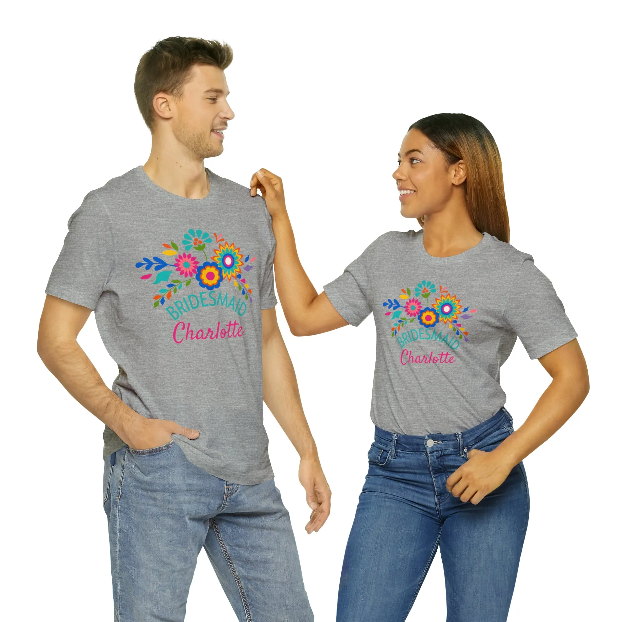 CUSTOM Bride Floral  Wedding T-Shirt | Bridal  Party Tee |  Bella Canvas 3001 Unisex |  Here Comes the Bride Short Sleeve Tshirt