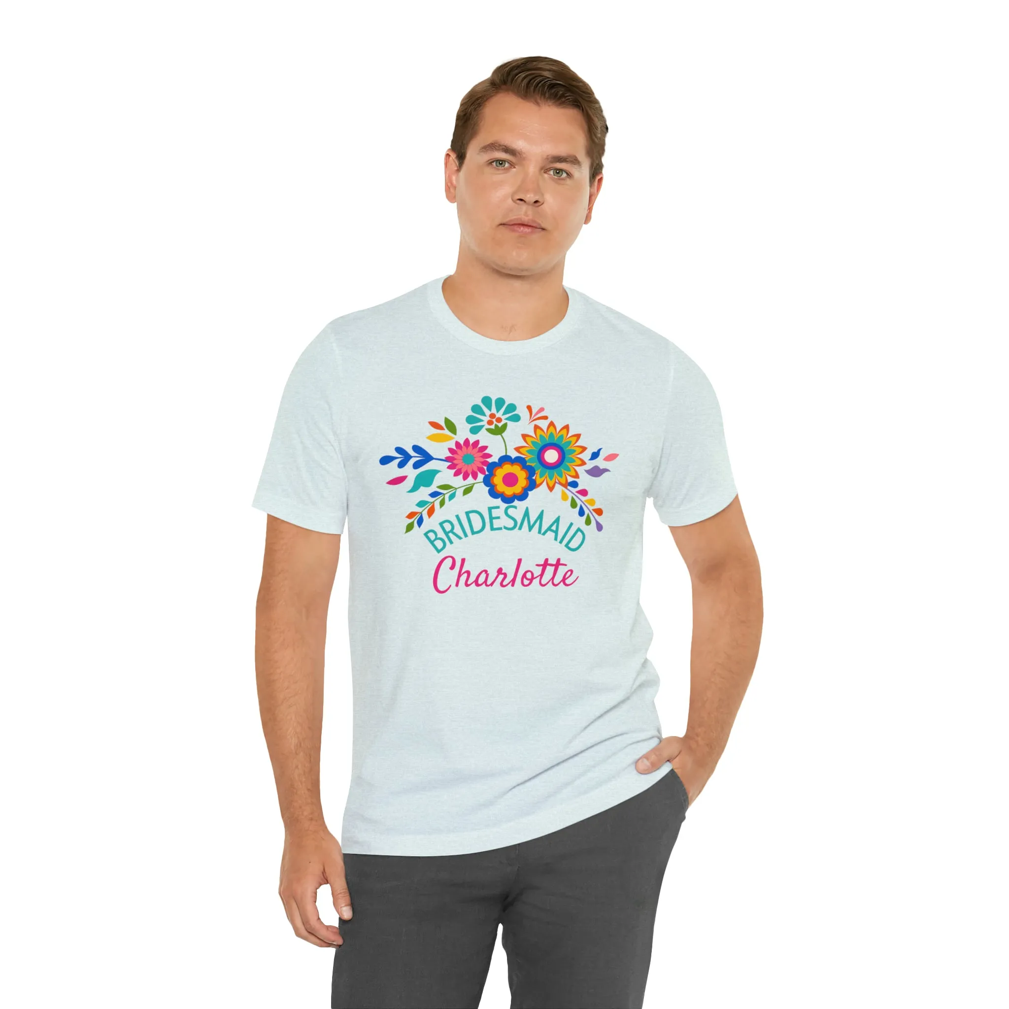CUSTOM Bride Floral  Wedding T-Shirt | Bridal  Party Tee |  Bella Canvas 3001 Unisex |  Here Comes the Bride Short Sleeve Tshirt