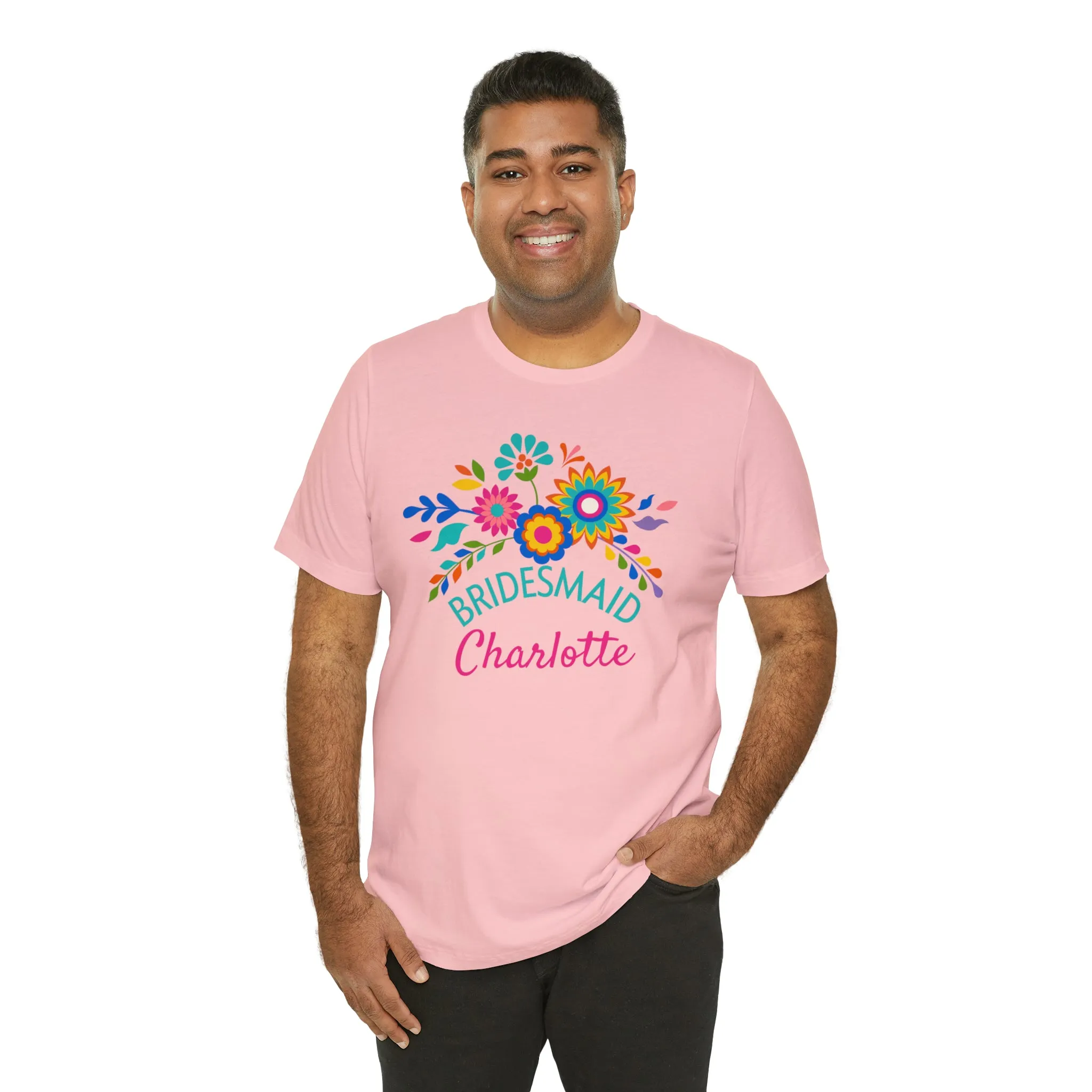 CUSTOM Bride Floral  Wedding T-Shirt | Bridal  Party Tee |  Bella Canvas 3001 Unisex |  Here Comes the Bride Short Sleeve Tshirt