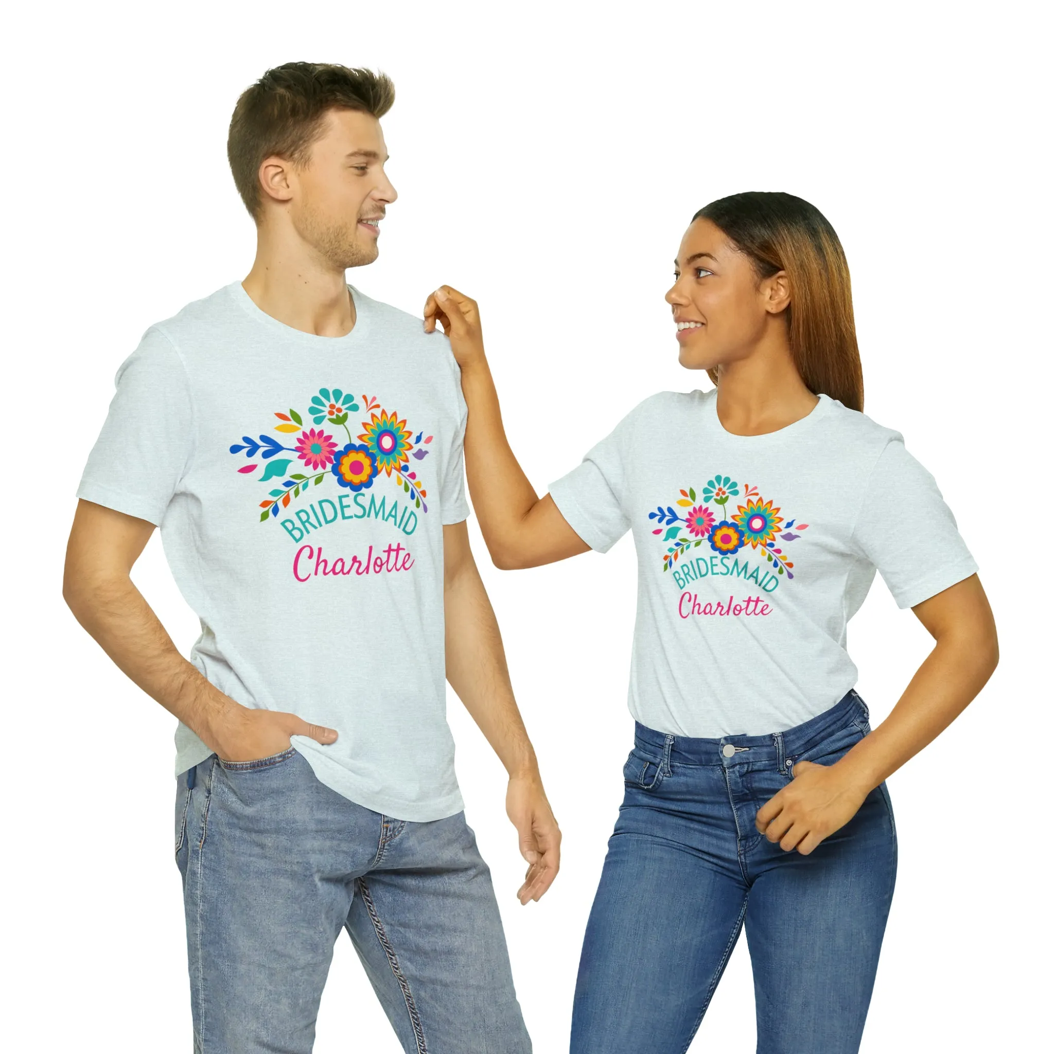 CUSTOM Bride Floral  Wedding T-Shirt | Bridal  Party Tee |  Bella Canvas 3001 Unisex |  Here Comes the Bride Short Sleeve Tshirt
