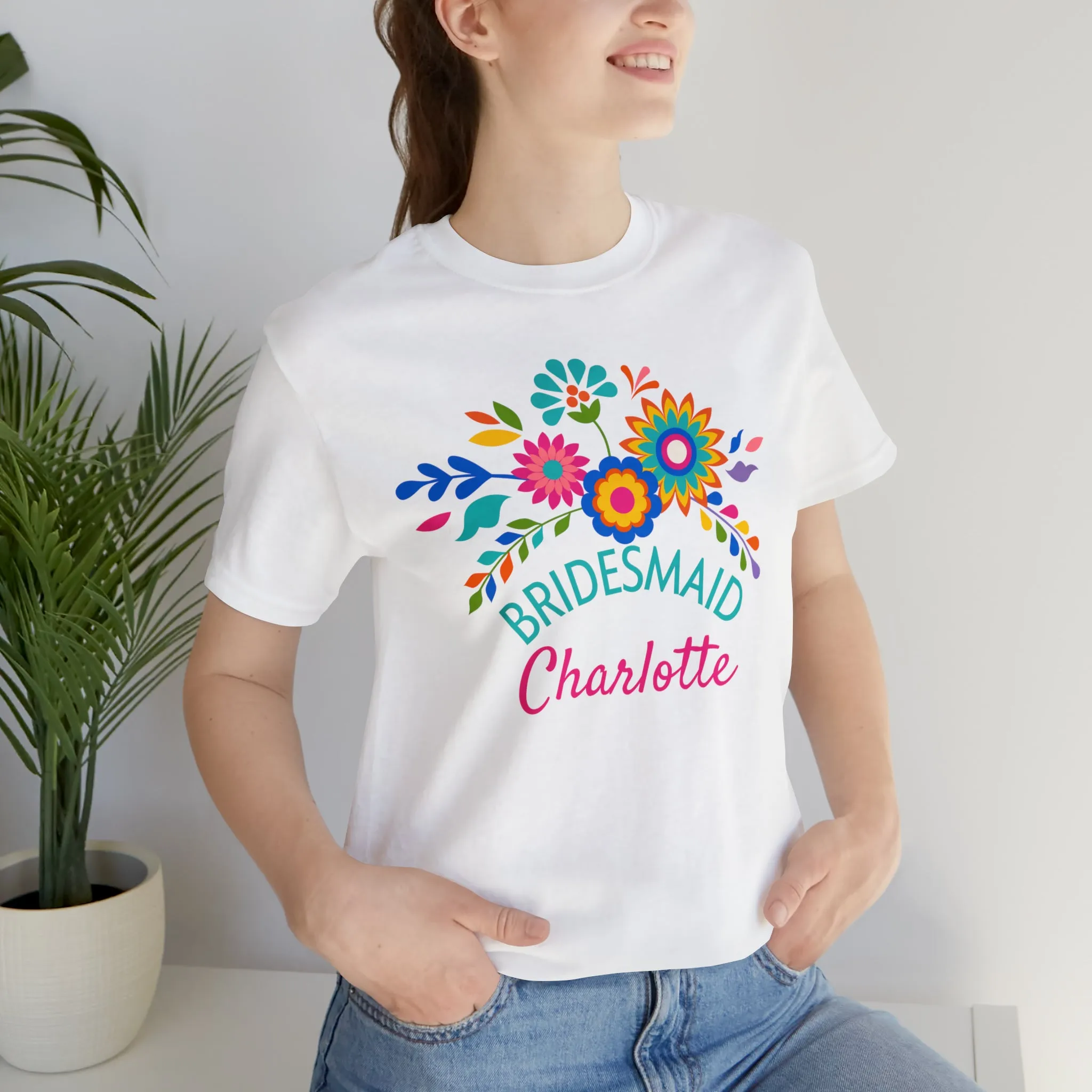 CUSTOM Bride Floral  Wedding T-Shirt | Bridal  Party Tee |  Bella Canvas 3001 Unisex |  Here Comes the Bride Short Sleeve Tshirt