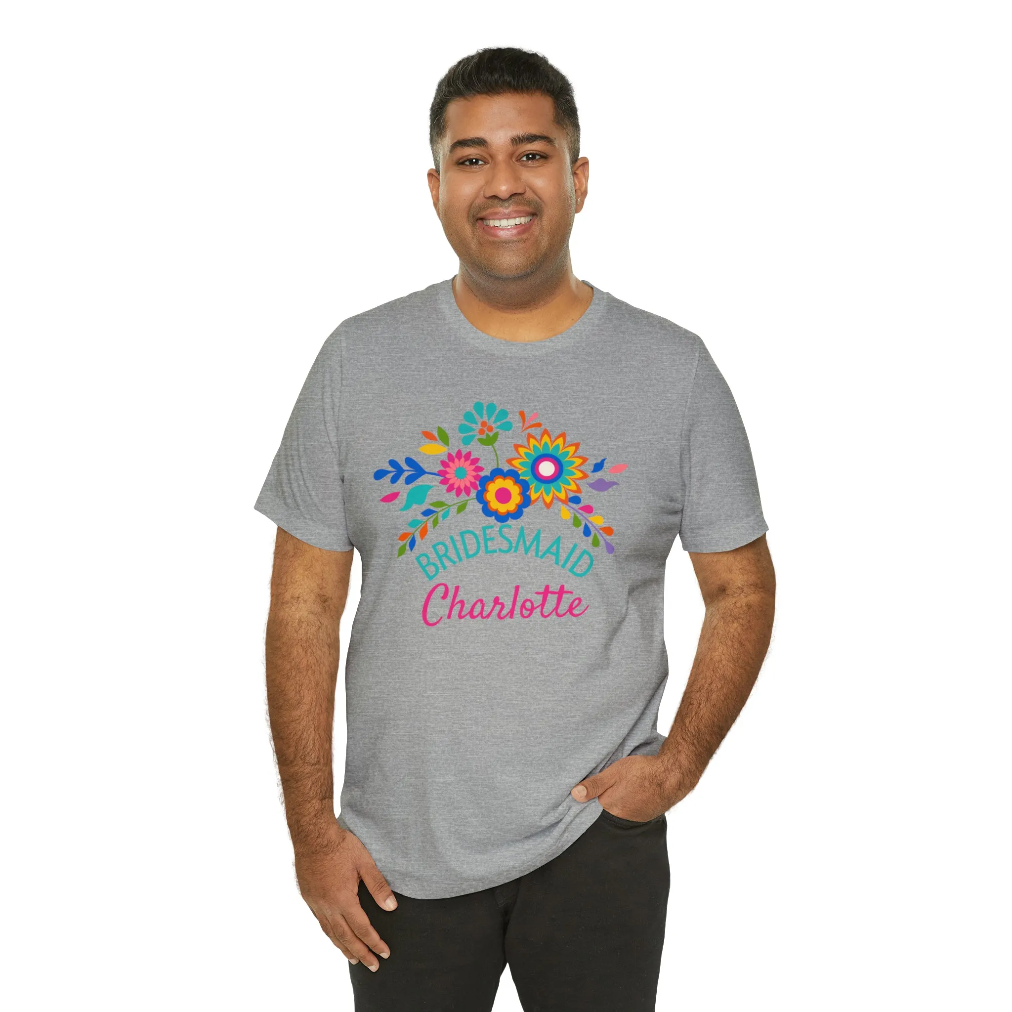CUSTOM Bride Floral  Wedding T-Shirt | Bridal  Party Tee |  Bella Canvas 3001 Unisex |  Here Comes the Bride Short Sleeve Tshirt