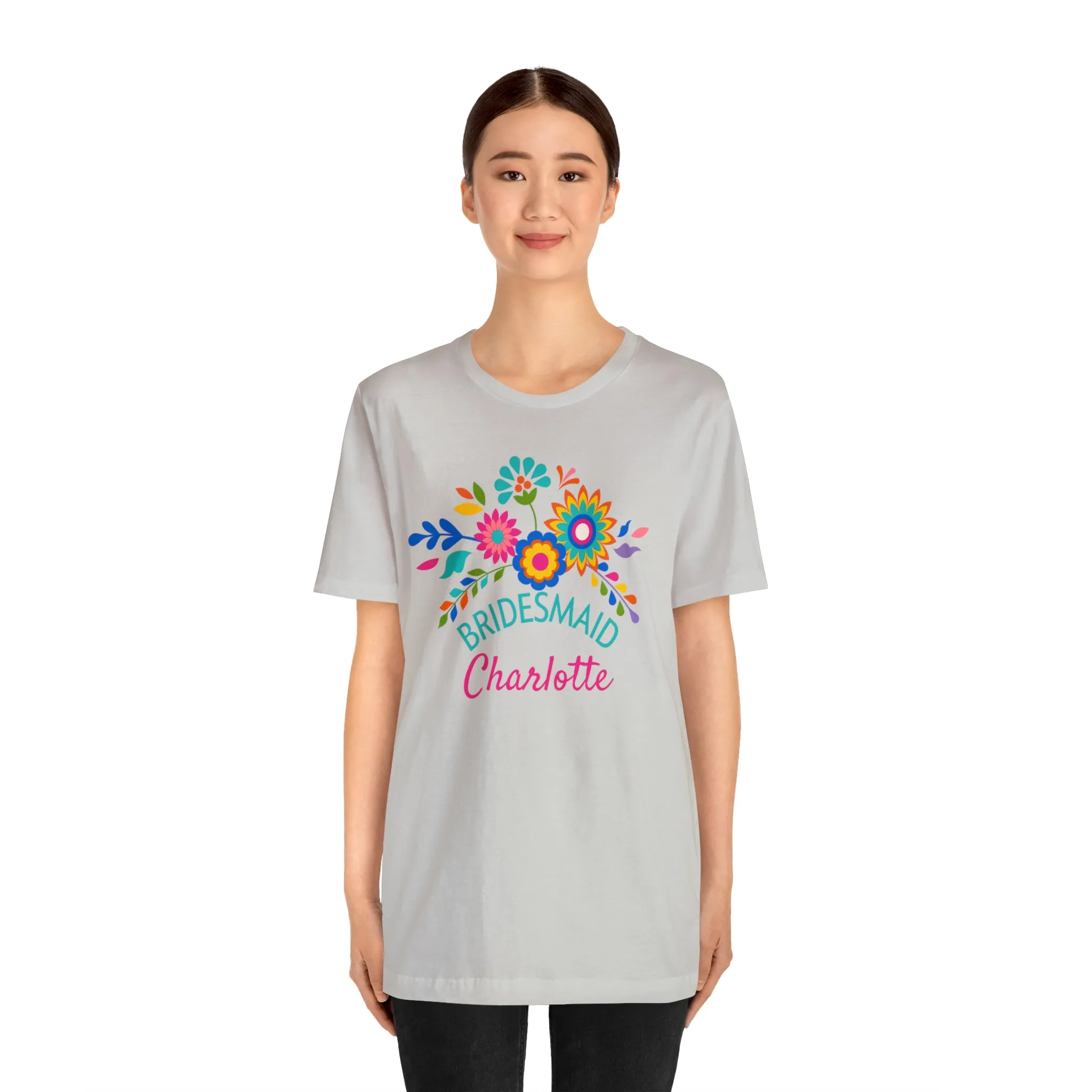 CUSTOM Bride Floral  Wedding T-Shirt | Bridal  Party Tee |  Bella Canvas 3001 Unisex |  Here Comes the Bride Short Sleeve Tshirt