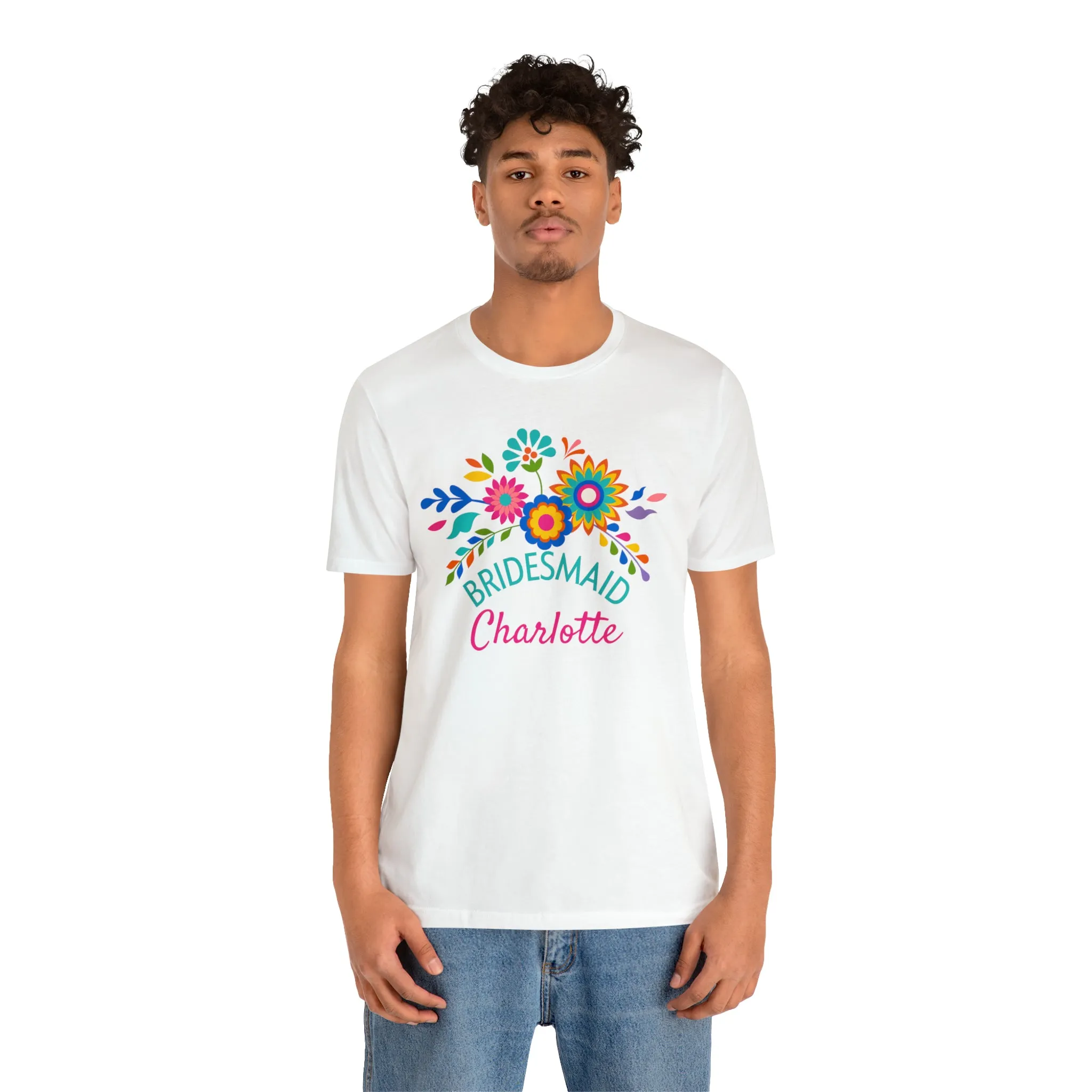 CUSTOM Bride Floral  Wedding T-Shirt | Bridal  Party Tee |  Bella Canvas 3001 Unisex |  Here Comes the Bride Short Sleeve Tshirt