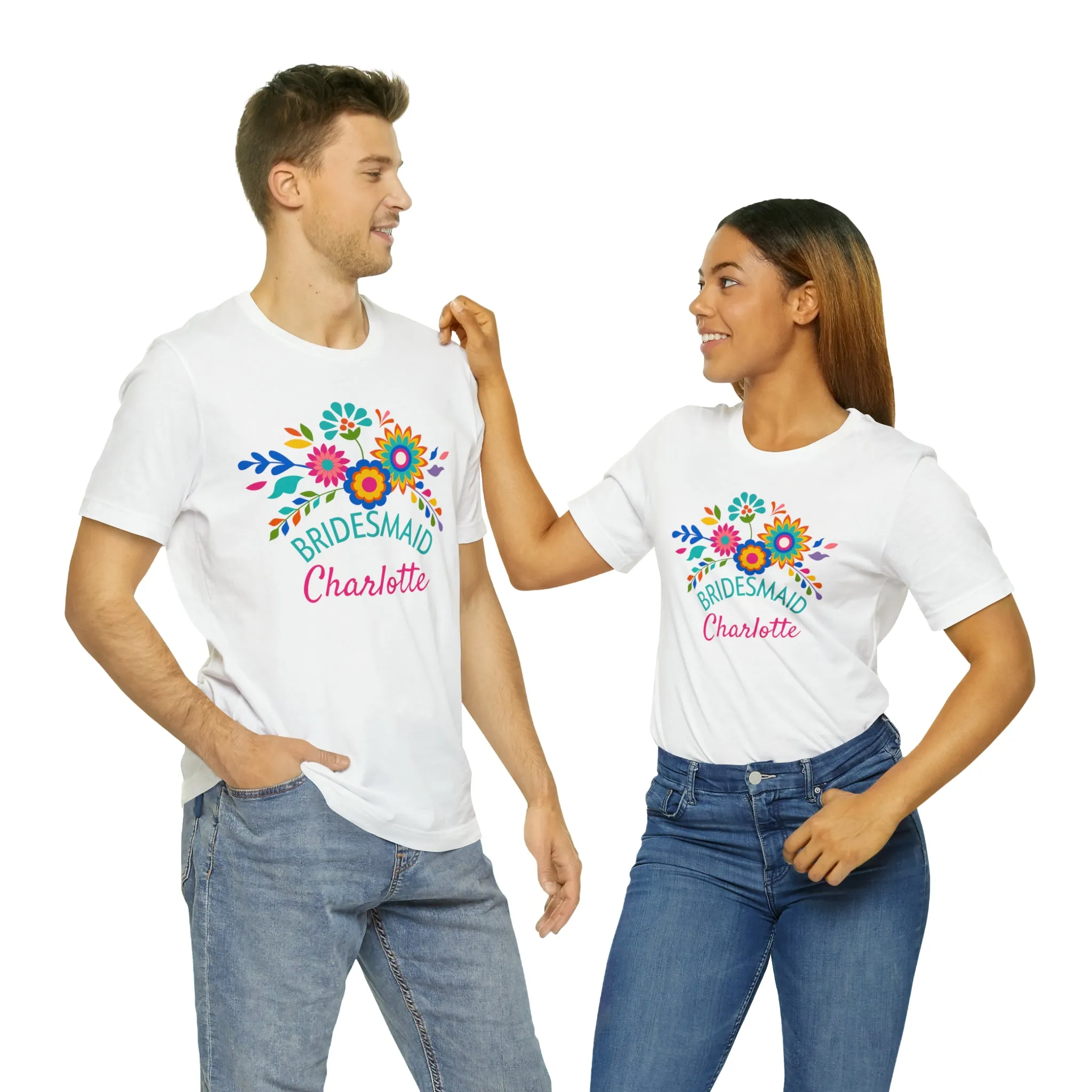 CUSTOM Bride Floral  Wedding T-Shirt | Bridal  Party Tee |  Bella Canvas 3001 Unisex |  Here Comes the Bride Short Sleeve Tshirt