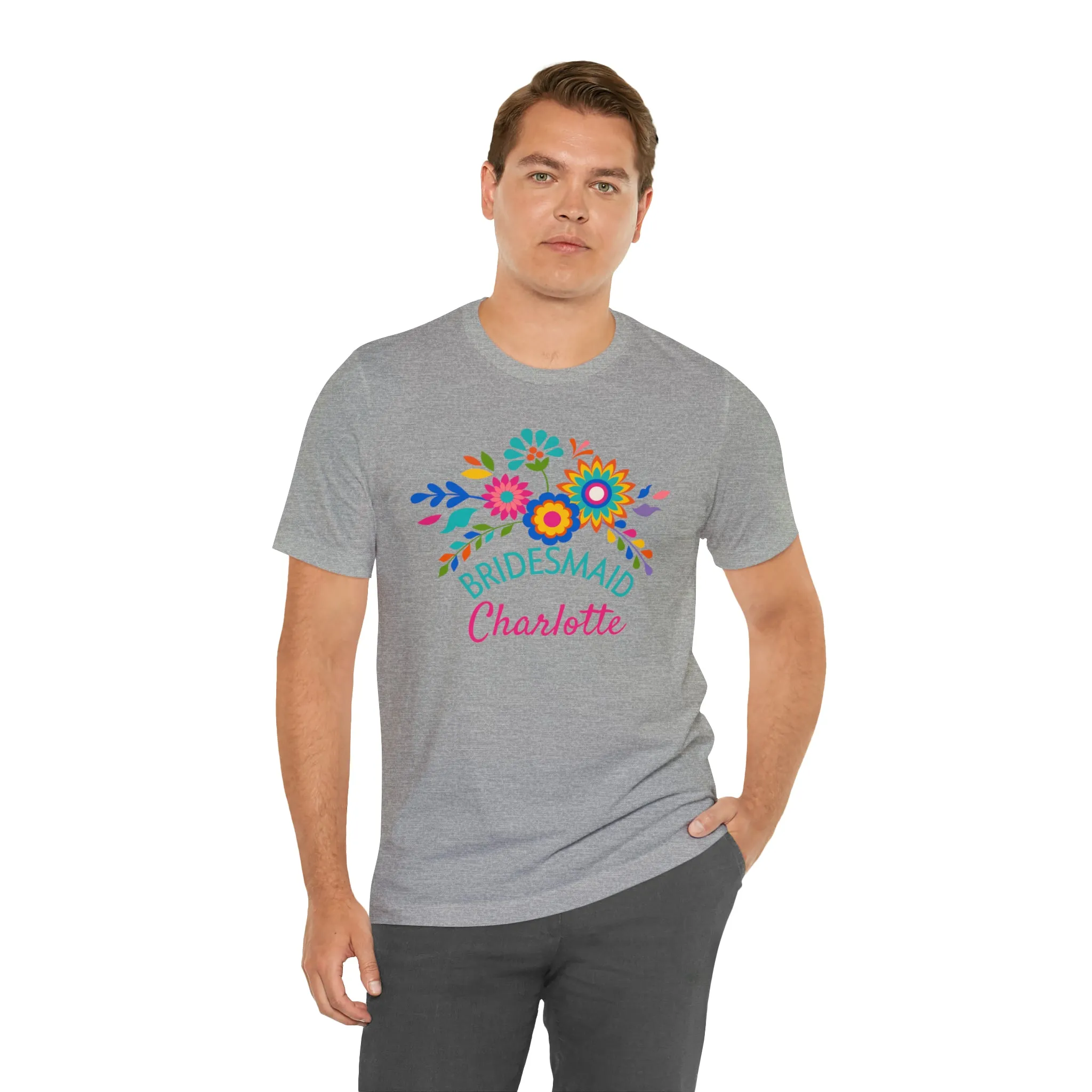 CUSTOM Bride Floral  Wedding T-Shirt | Bridal  Party Tee |  Bella Canvas 3001 Unisex |  Here Comes the Bride Short Sleeve Tshirt