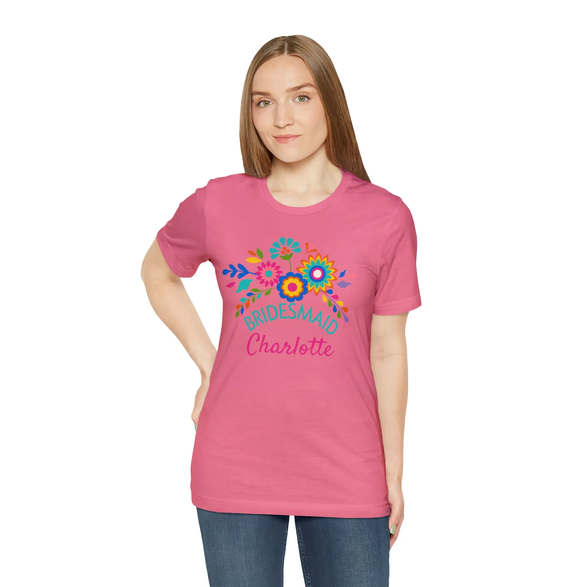 CUSTOM Bride Floral  Wedding T-Shirt | Bridal  Party Tee |  Bella Canvas 3001 Unisex |  Here Comes the Bride Short Sleeve Tshirt