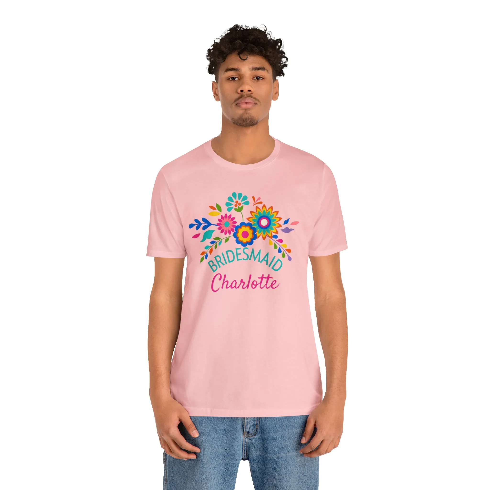 CUSTOM Bride Floral  Wedding T-Shirt | Bridal  Party Tee |  Bella Canvas 3001 Unisex |  Here Comes the Bride Short Sleeve Tshirt