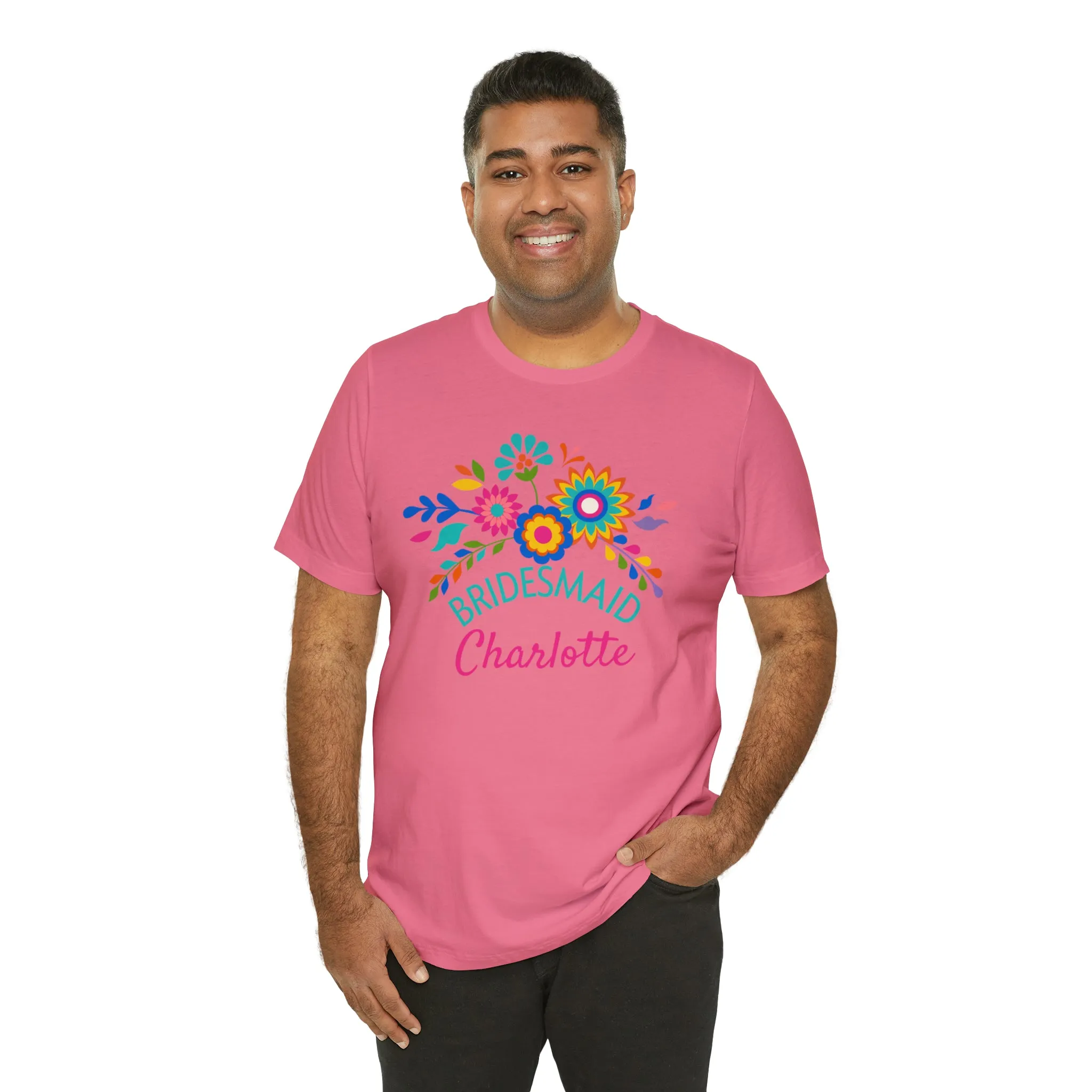 CUSTOM Bride Floral  Wedding T-Shirt | Bridal  Party Tee |  Bella Canvas 3001 Unisex |  Here Comes the Bride Short Sleeve Tshirt