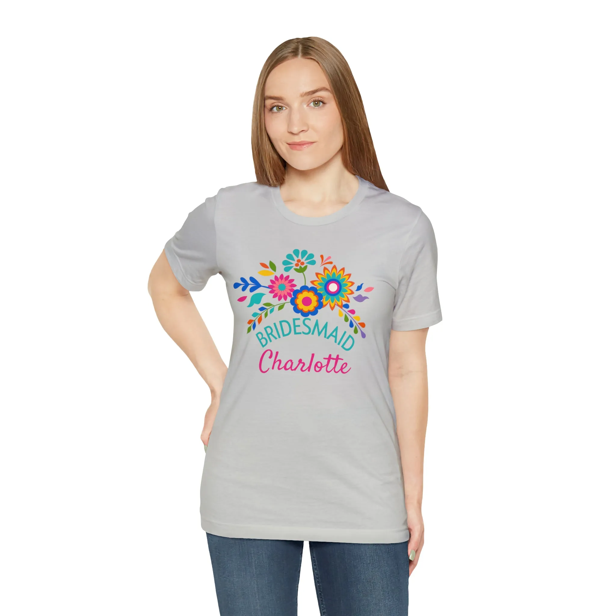 CUSTOM Bride Floral  Wedding T-Shirt | Bridal  Party Tee |  Bella Canvas 3001 Unisex |  Here Comes the Bride Short Sleeve Tshirt