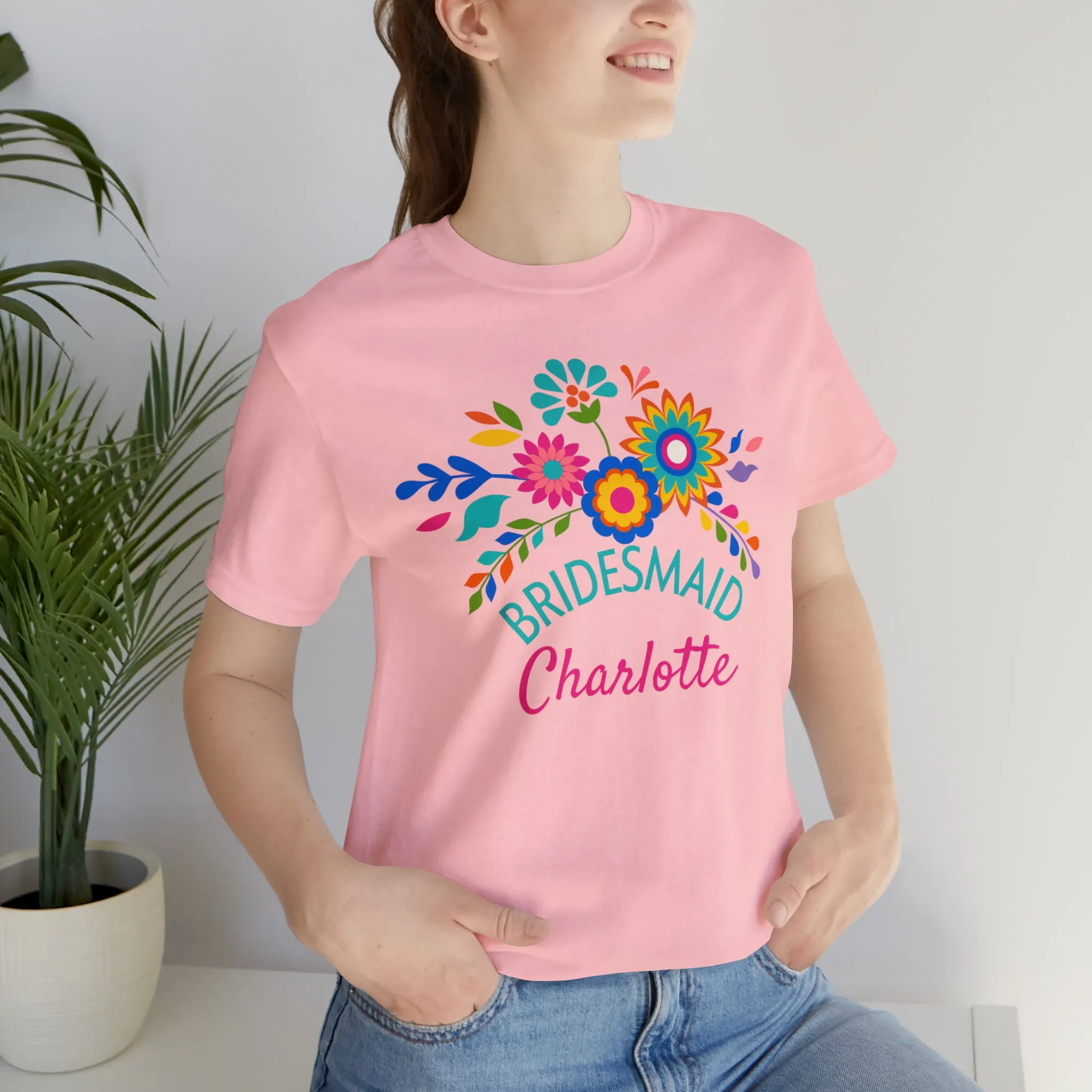 CUSTOM Bride Floral  Wedding T-Shirt | Bridal  Party Tee |  Bella Canvas 3001 Unisex |  Here Comes the Bride Short Sleeve Tshirt