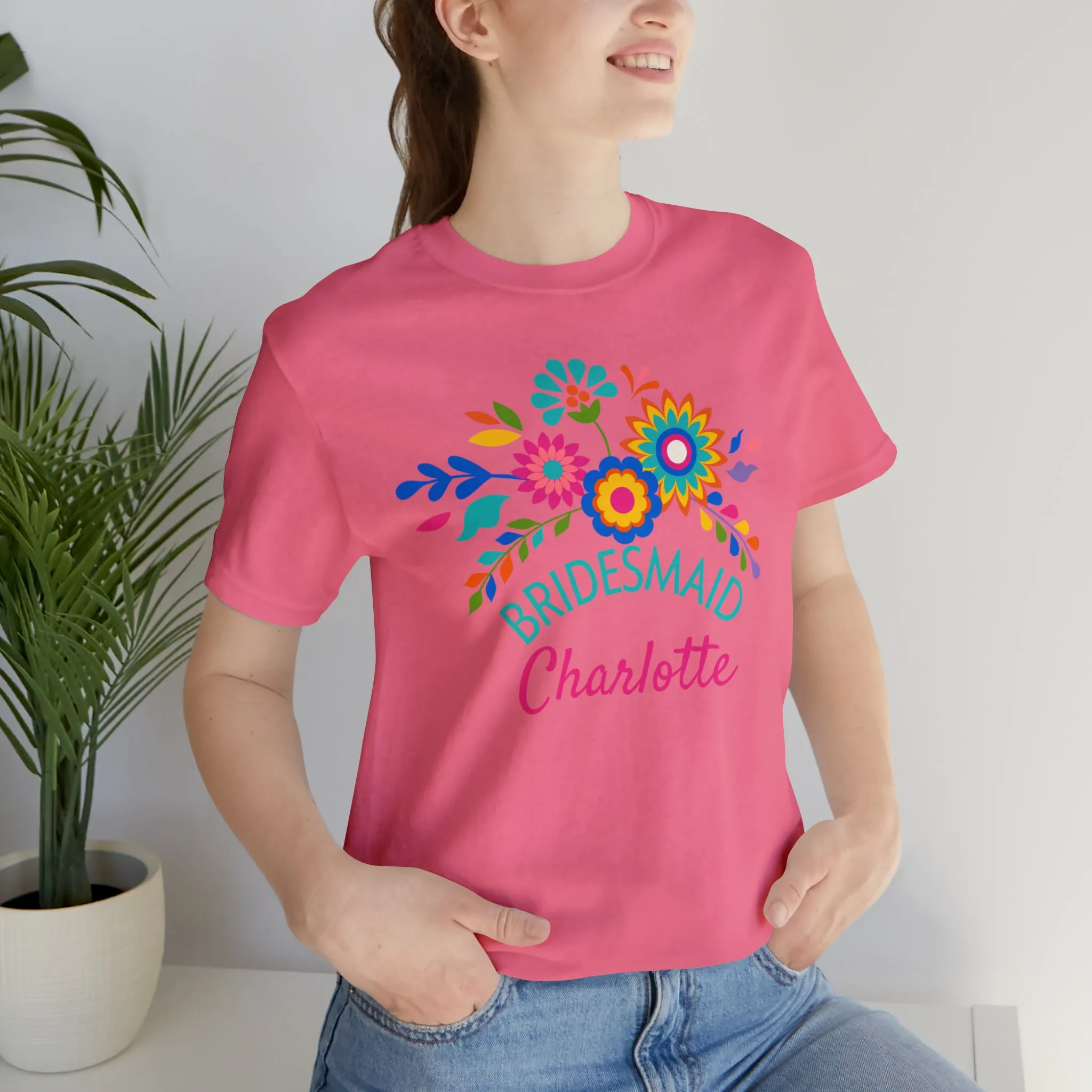 CUSTOM Bride Floral  Wedding T-Shirt | Bridal  Party Tee |  Bella Canvas 3001 Unisex |  Here Comes the Bride Short Sleeve Tshirt