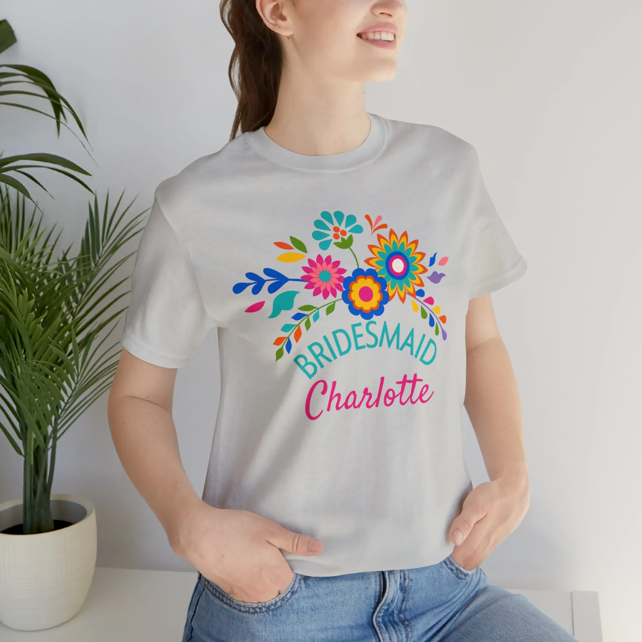 CUSTOM Bride Floral  Wedding T-Shirt | Bridal  Party Tee |  Bella Canvas 3001 Unisex |  Here Comes the Bride Short Sleeve Tshirt