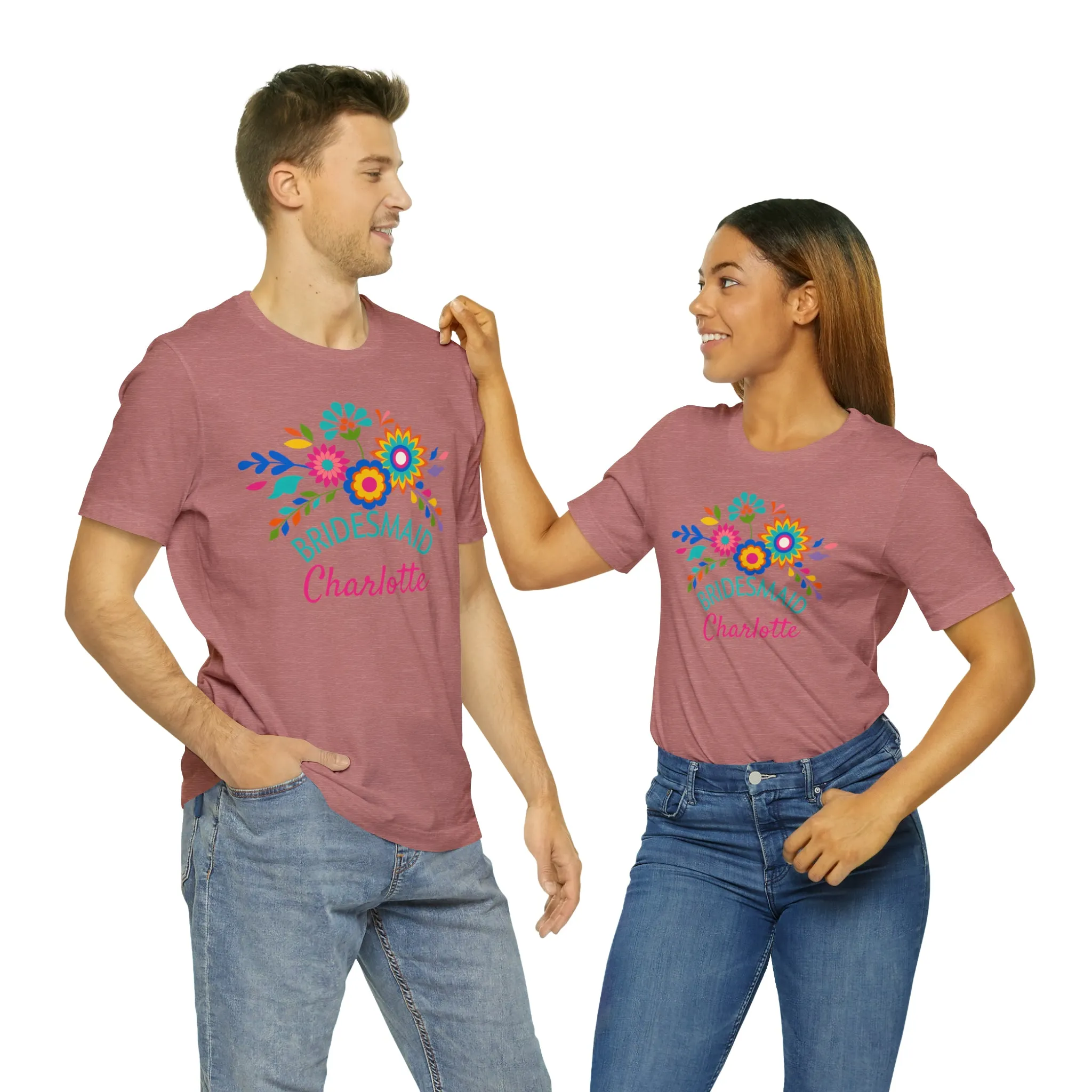CUSTOM Bride Floral  Wedding T-Shirt | Bridal  Party Tee |  Bella Canvas 3001 Unisex |  Here Comes the Bride Short Sleeve Tshirt