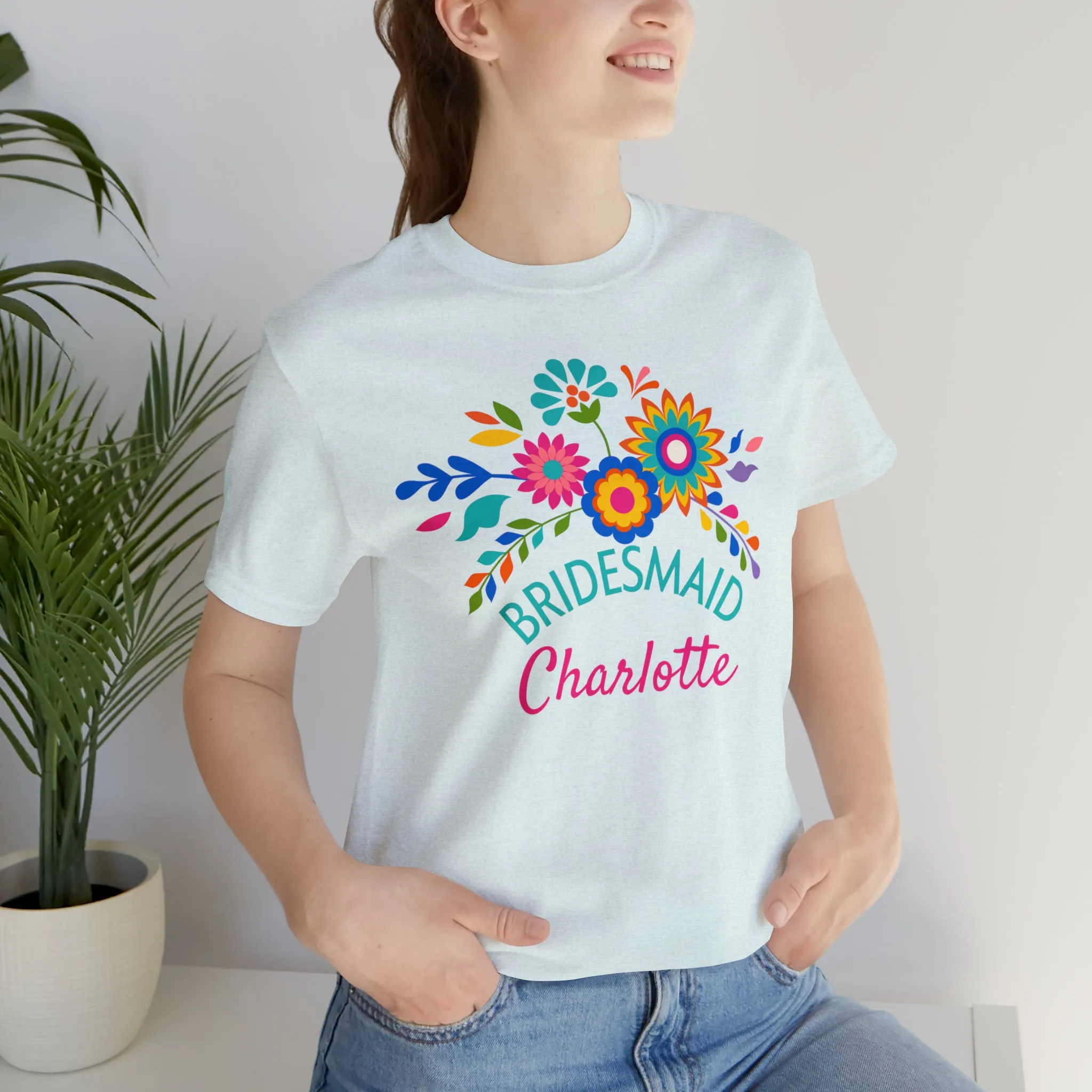CUSTOM Bride Floral  Wedding T-Shirt | Bridal  Party Tee |  Bella Canvas 3001 Unisex |  Here Comes the Bride Short Sleeve Tshirt