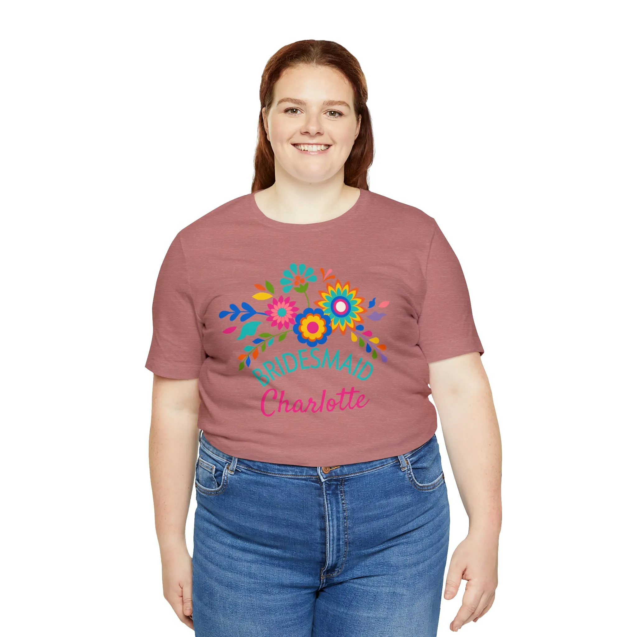 CUSTOM Bride Floral  Wedding T-Shirt | Bridal  Party Tee |  Bella Canvas 3001 Unisex |  Here Comes the Bride Short Sleeve Tshirt