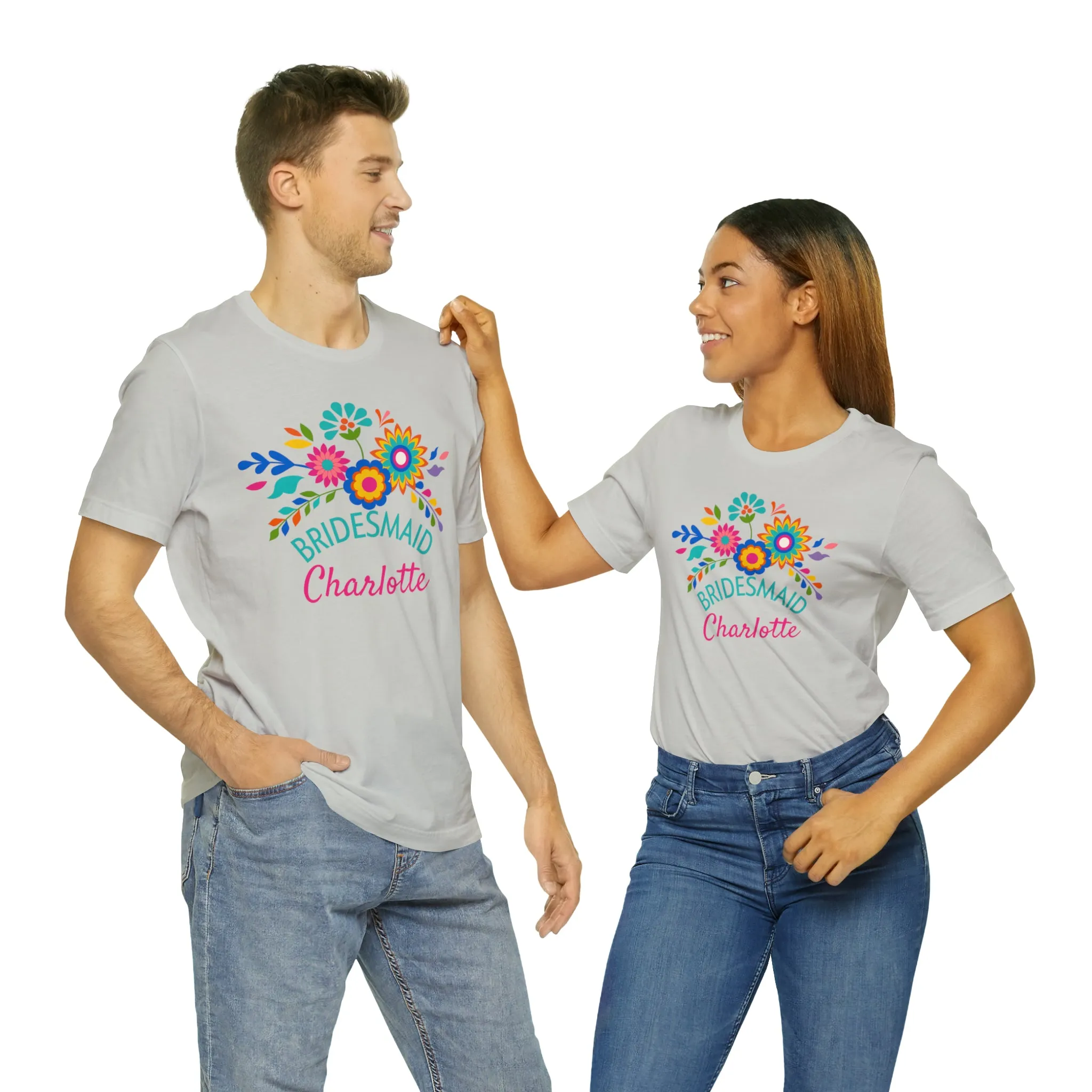 CUSTOM Bride Floral  Wedding T-Shirt | Bridal  Party Tee |  Bella Canvas 3001 Unisex |  Here Comes the Bride Short Sleeve Tshirt