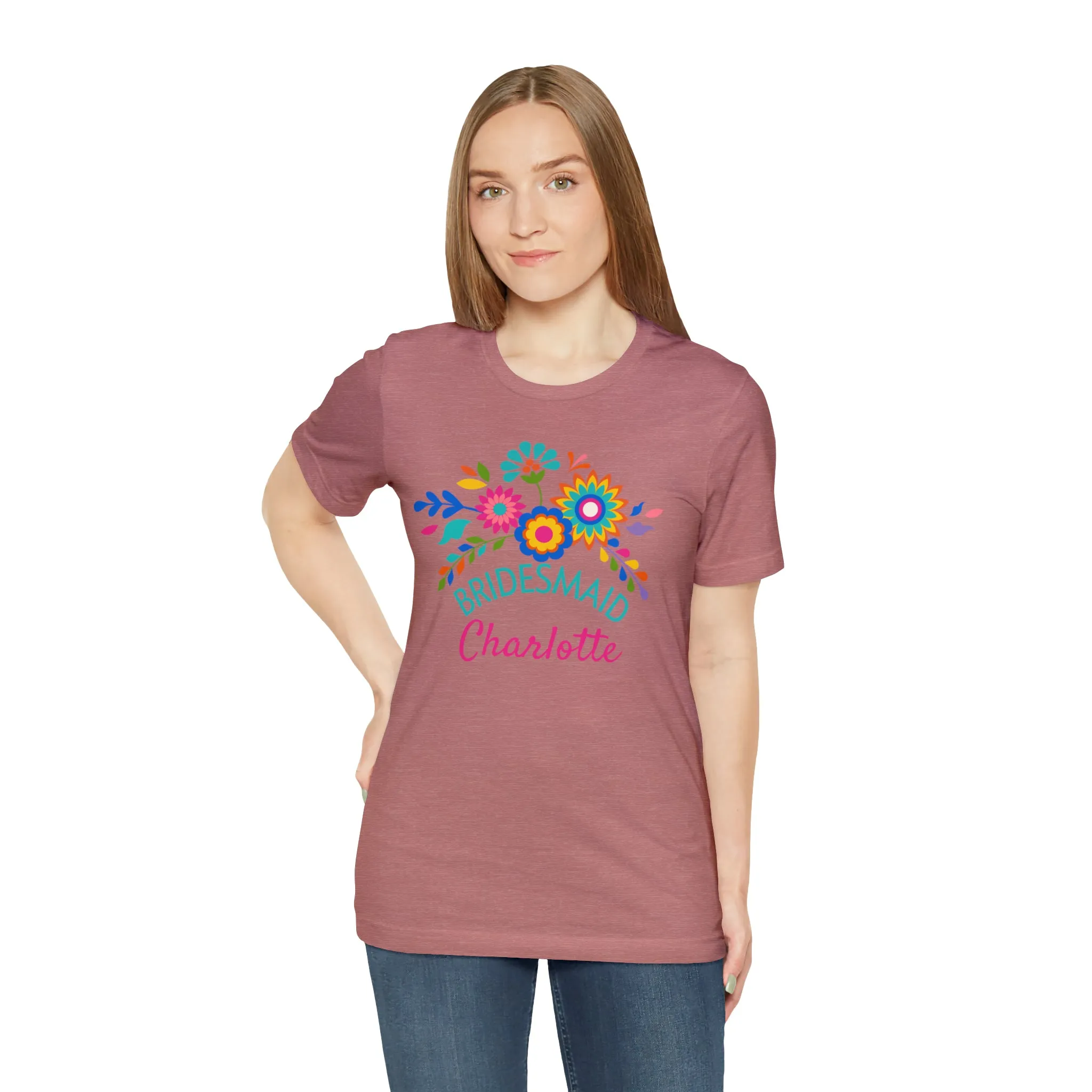 CUSTOM Bride Floral  Wedding T-Shirt | Bridal  Party Tee |  Bella Canvas 3001 Unisex |  Here Comes the Bride Short Sleeve Tshirt