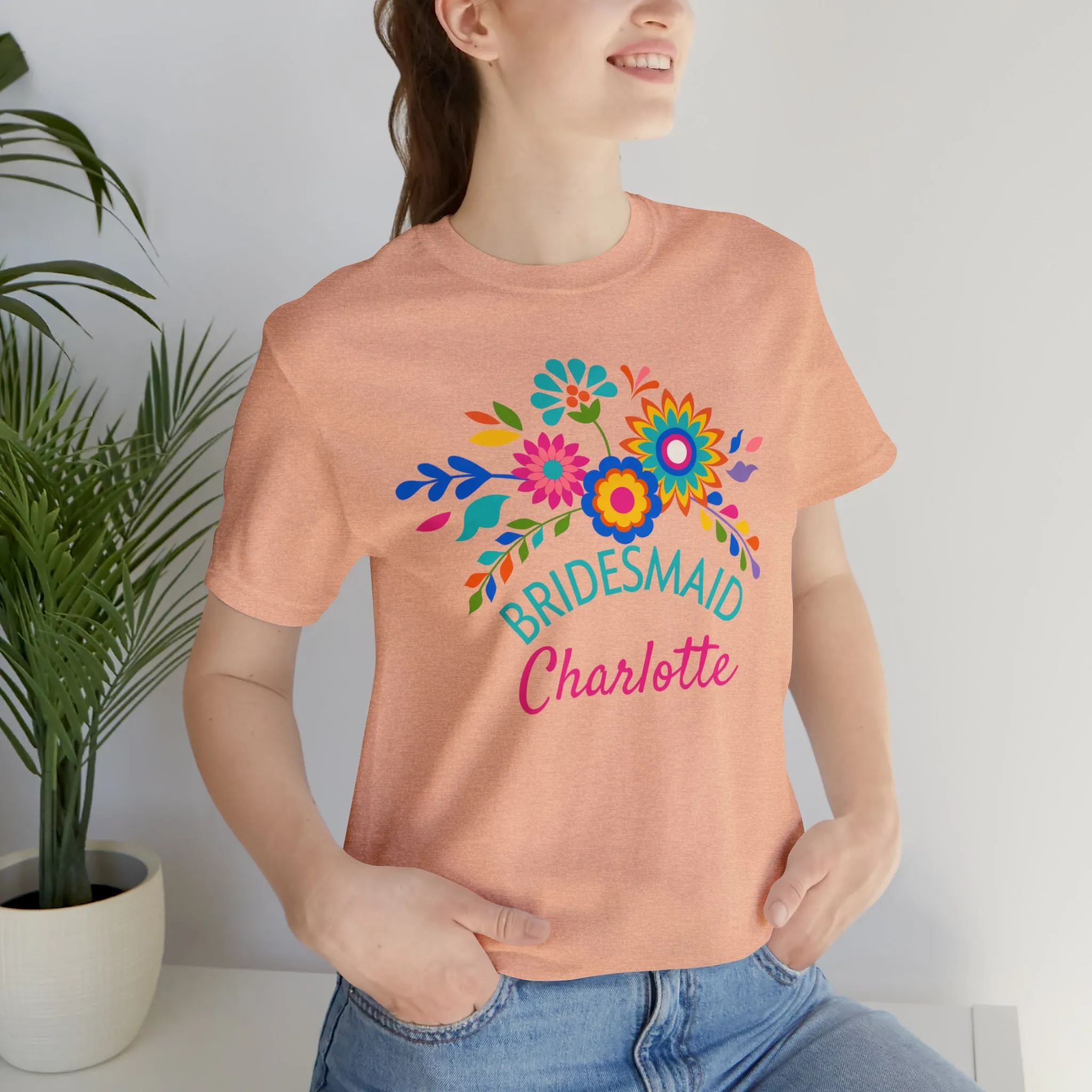 CUSTOM Bride Floral  Wedding T-Shirt | Bridal  Party Tee |  Bella Canvas 3001 Unisex |  Here Comes the Bride Short Sleeve Tshirt