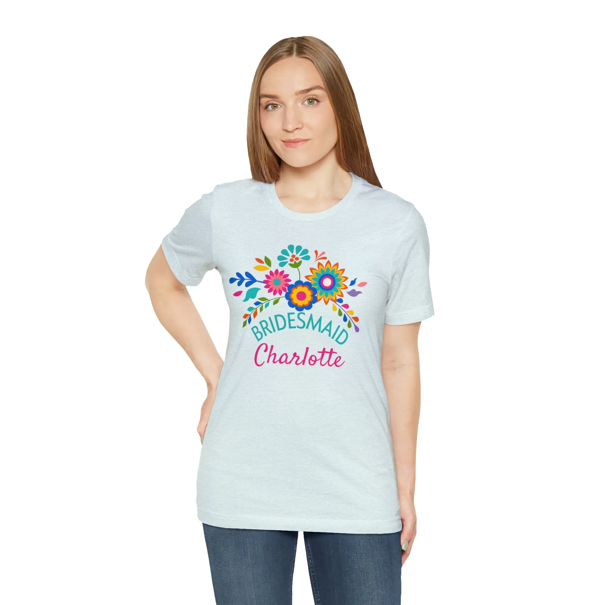 CUSTOM Bride Floral  Wedding T-Shirt | Bridal  Party Tee |  Bella Canvas 3001 Unisex |  Here Comes the Bride Short Sleeve Tshirt
