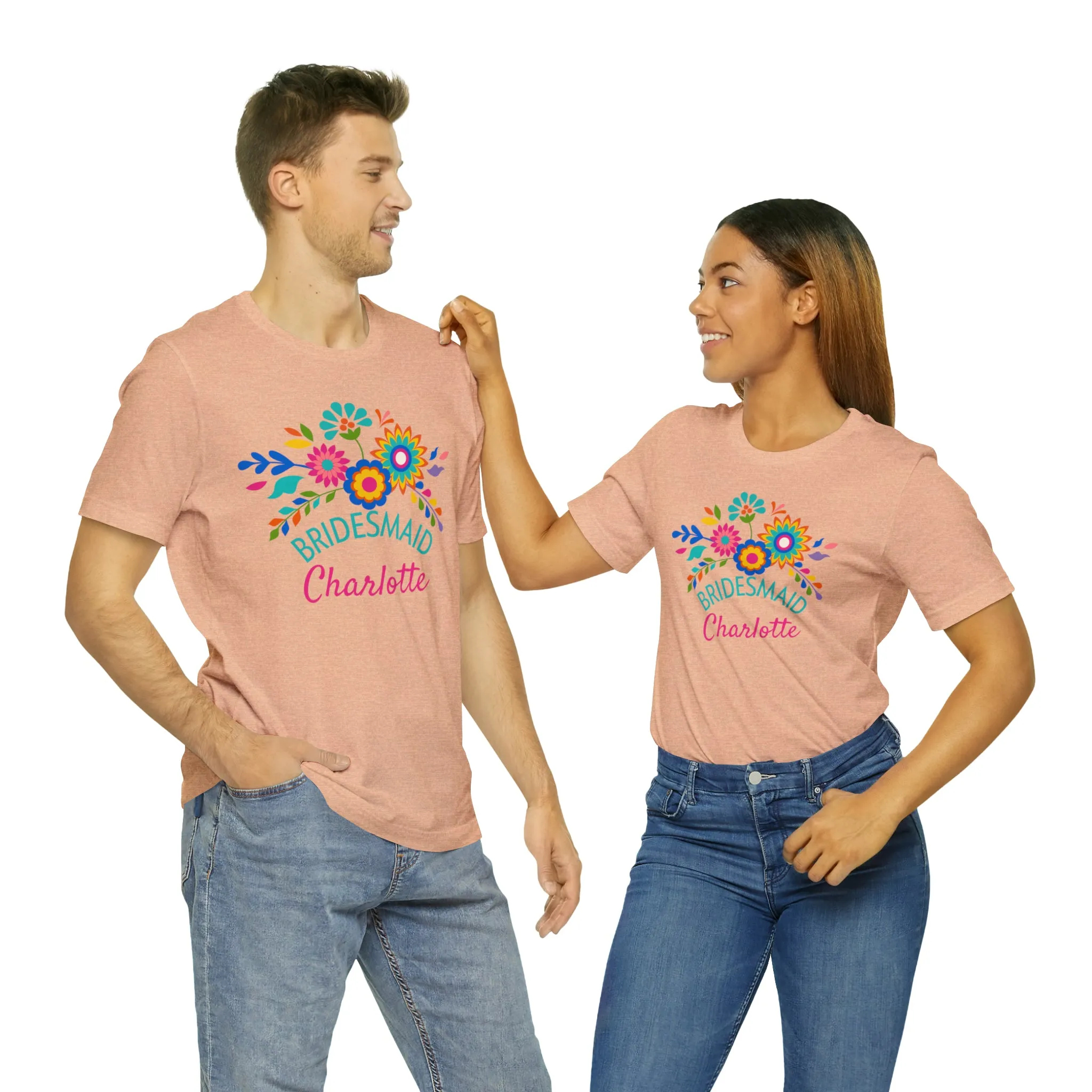 CUSTOM Bride Floral  Wedding T-Shirt | Bridal  Party Tee |  Bella Canvas 3001 Unisex |  Here Comes the Bride Short Sleeve Tshirt