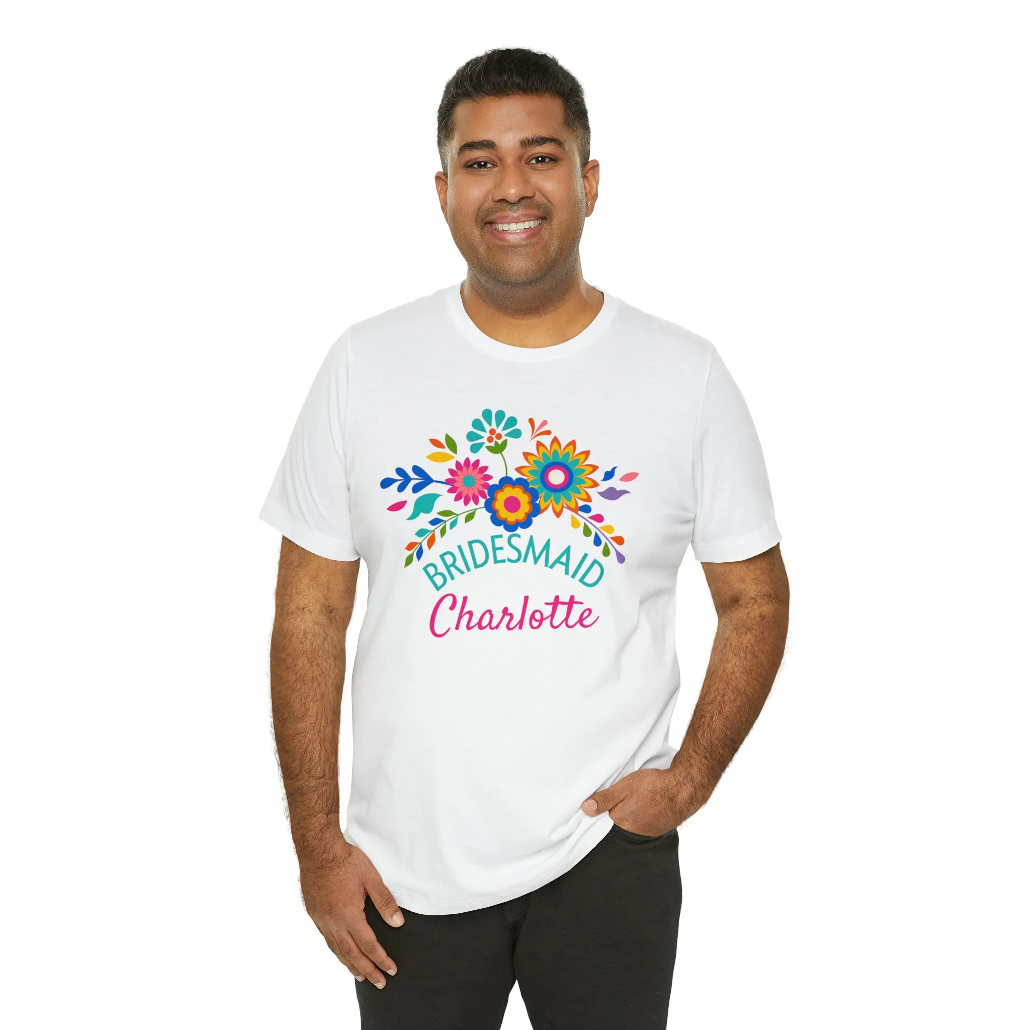 CUSTOM Bride Floral  Wedding T-Shirt | Bridal  Party Tee |  Bella Canvas 3001 Unisex |  Here Comes the Bride Short Sleeve Tshirt