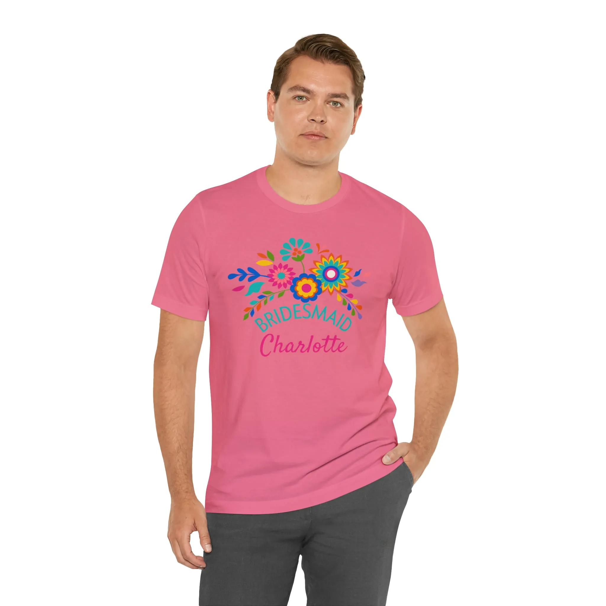 CUSTOM Bride Floral  Wedding T-Shirt | Bridal  Party Tee |  Bella Canvas 3001 Unisex |  Here Comes the Bride Short Sleeve Tshirt