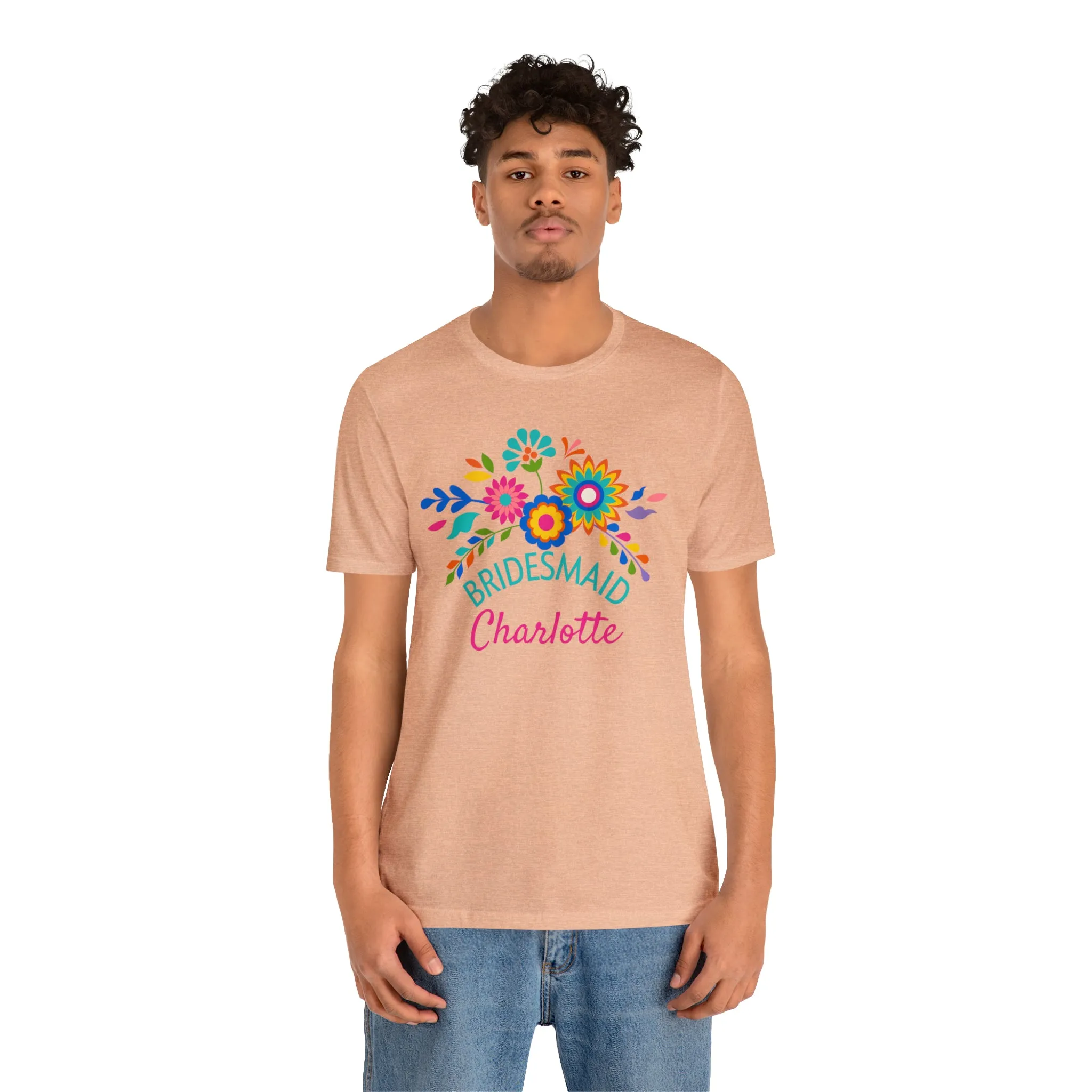 CUSTOM Bride Floral  Wedding T-Shirt | Bridal  Party Tee |  Bella Canvas 3001 Unisex |  Here Comes the Bride Short Sleeve Tshirt