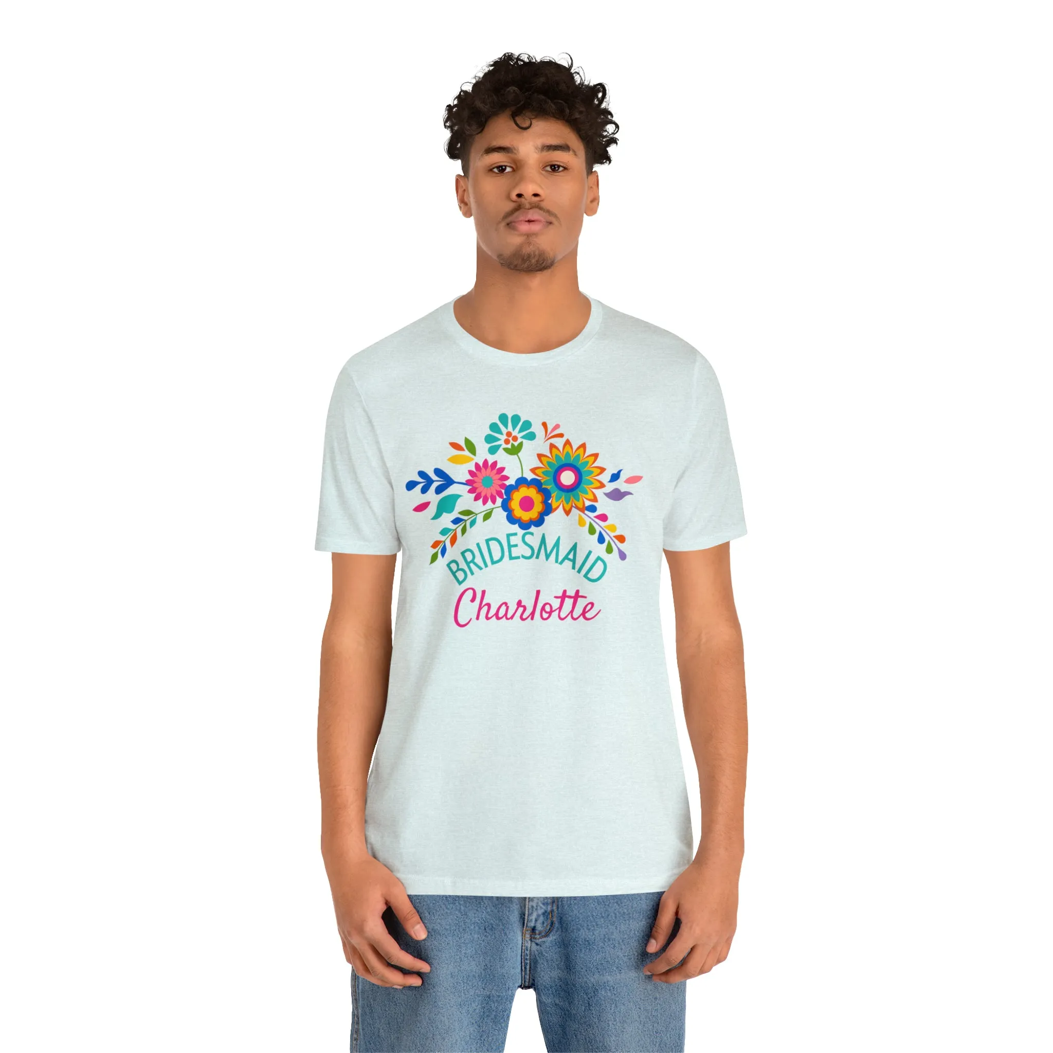 CUSTOM Bride Floral  Wedding T-Shirt | Bridal  Party Tee |  Bella Canvas 3001 Unisex |  Here Comes the Bride Short Sleeve Tshirt