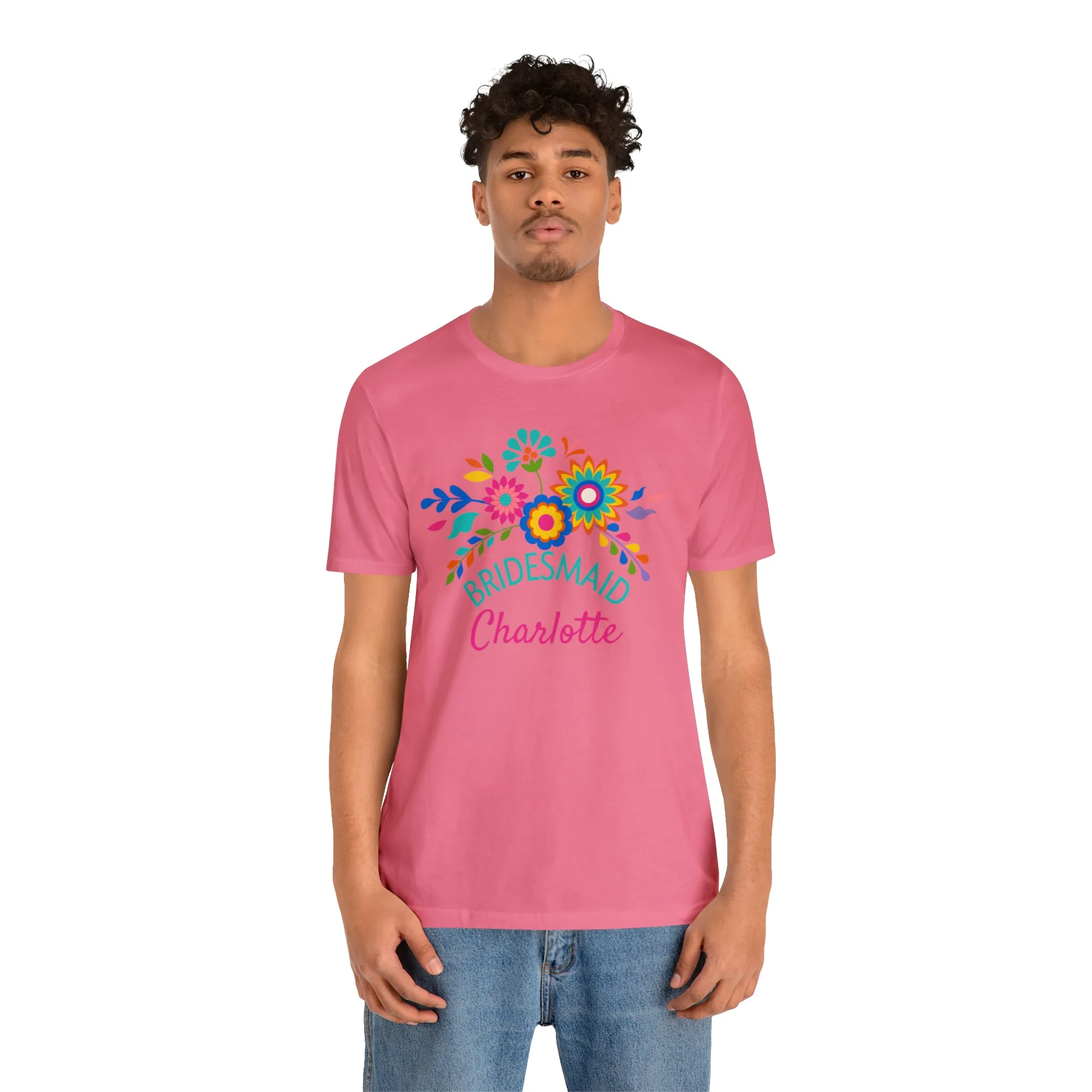 CUSTOM Bride Floral  Wedding T-Shirt | Bridal  Party Tee |  Bella Canvas 3001 Unisex |  Here Comes the Bride Short Sleeve Tshirt