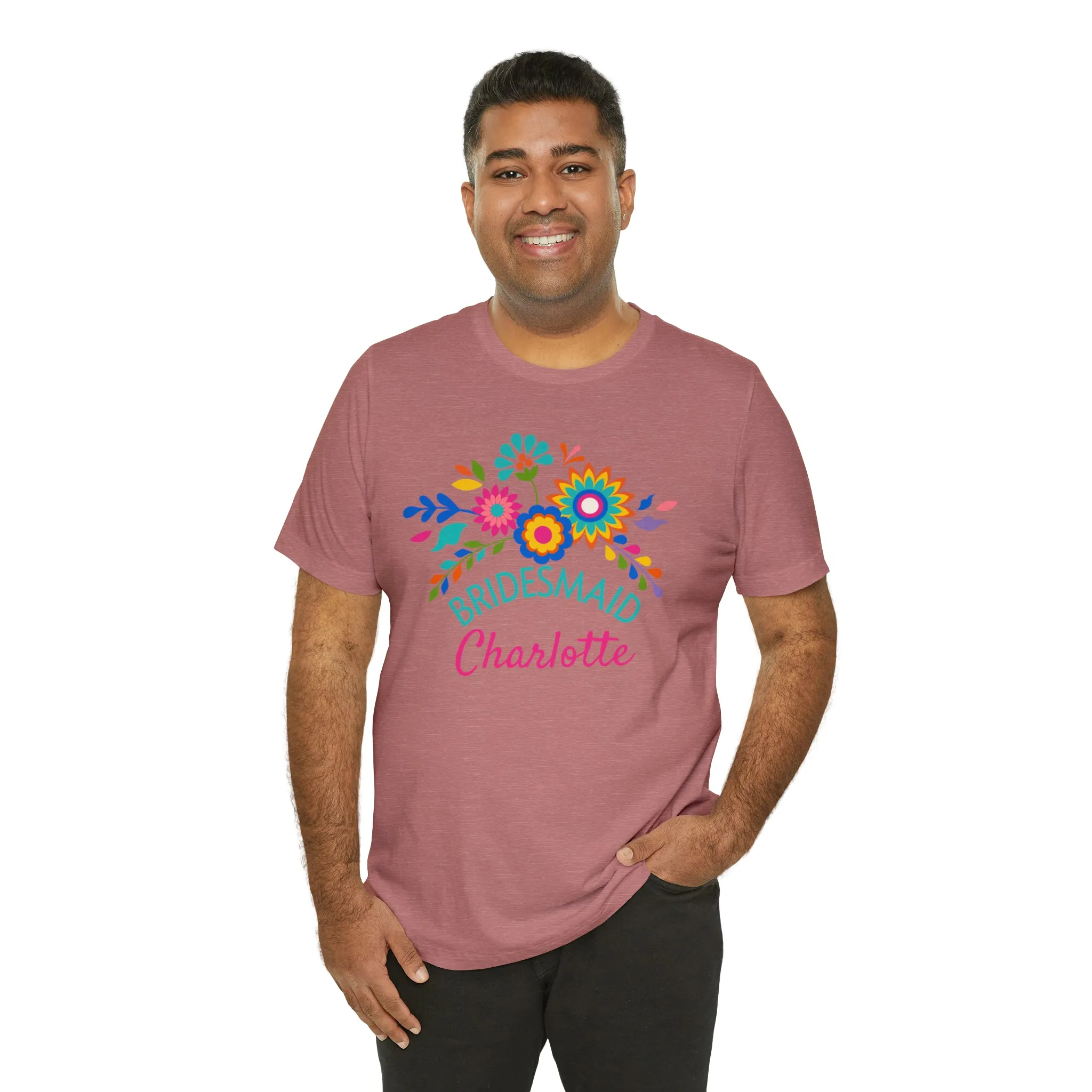CUSTOM Bride Floral  Wedding T-Shirt | Bridal  Party Tee |  Bella Canvas 3001 Unisex |  Here Comes the Bride Short Sleeve Tshirt