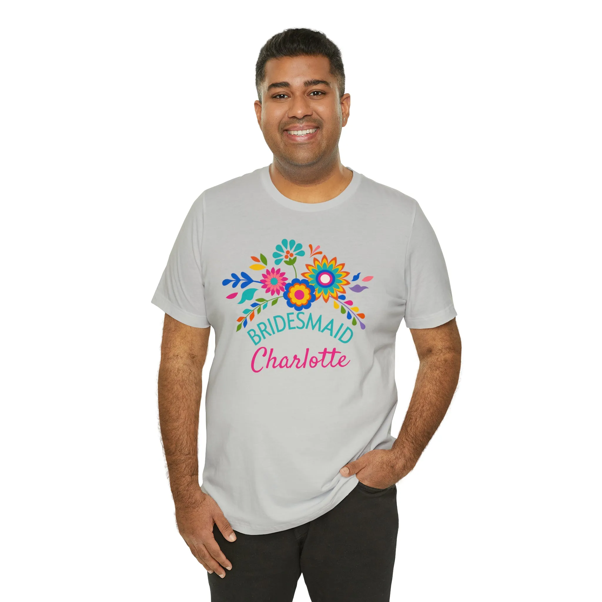 CUSTOM Bride Floral  Wedding T-Shirt | Bridal  Party Tee |  Bella Canvas 3001 Unisex |  Here Comes the Bride Short Sleeve Tshirt