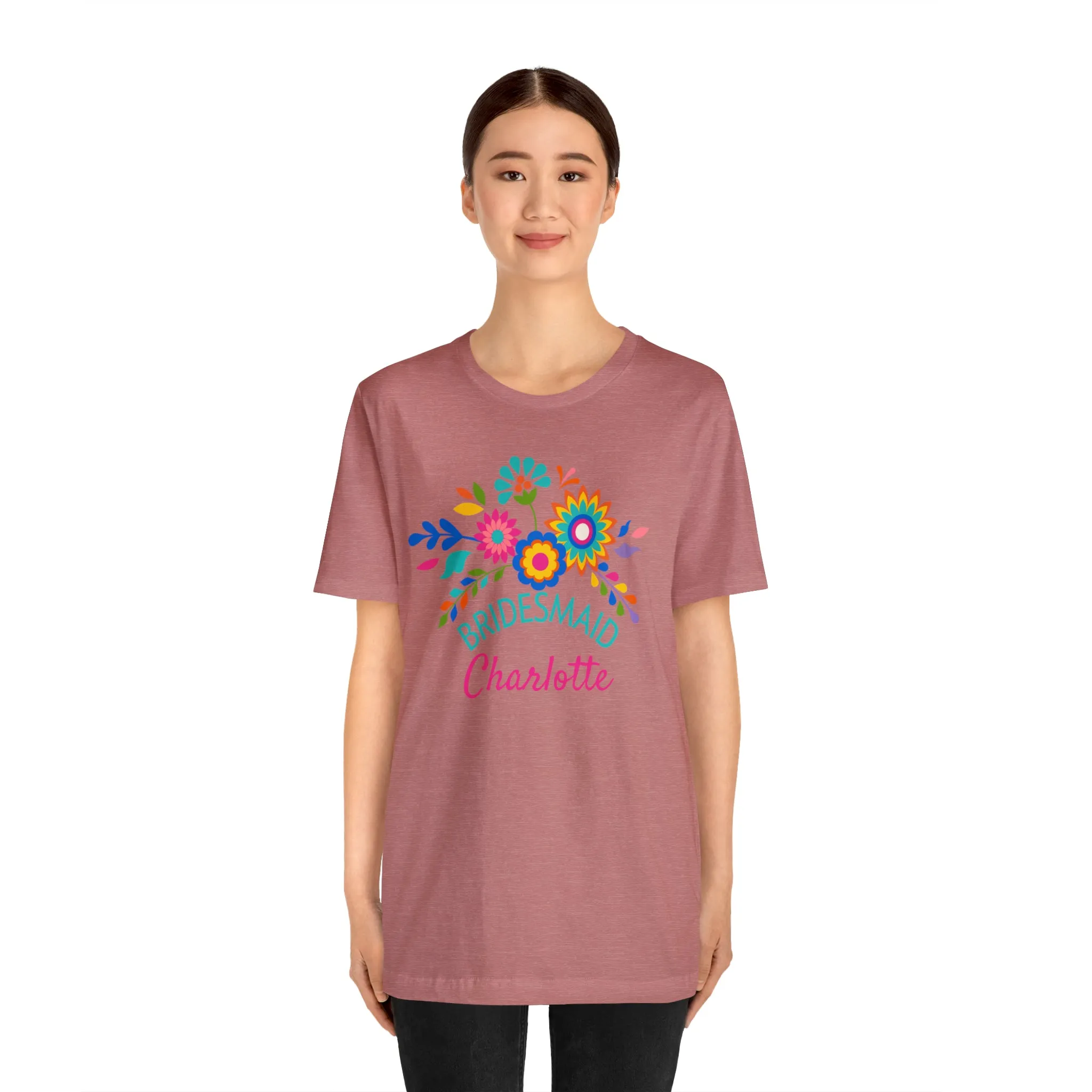CUSTOM Bride Floral  Wedding T-Shirt | Bridal  Party Tee |  Bella Canvas 3001 Unisex |  Here Comes the Bride Short Sleeve Tshirt