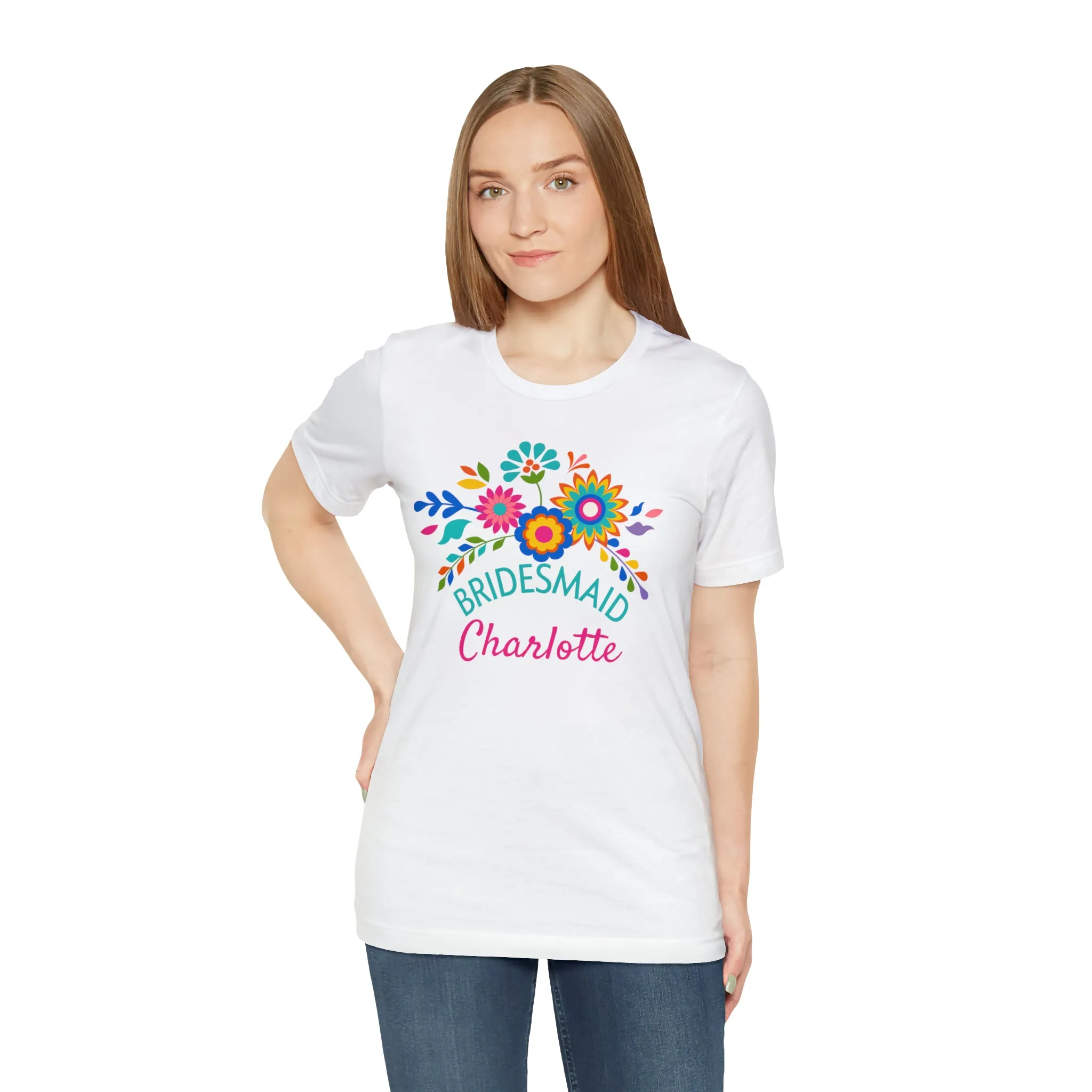 CUSTOM Bride Floral  Wedding T-Shirt | Bridal  Party Tee |  Bella Canvas 3001 Unisex |  Here Comes the Bride Short Sleeve Tshirt