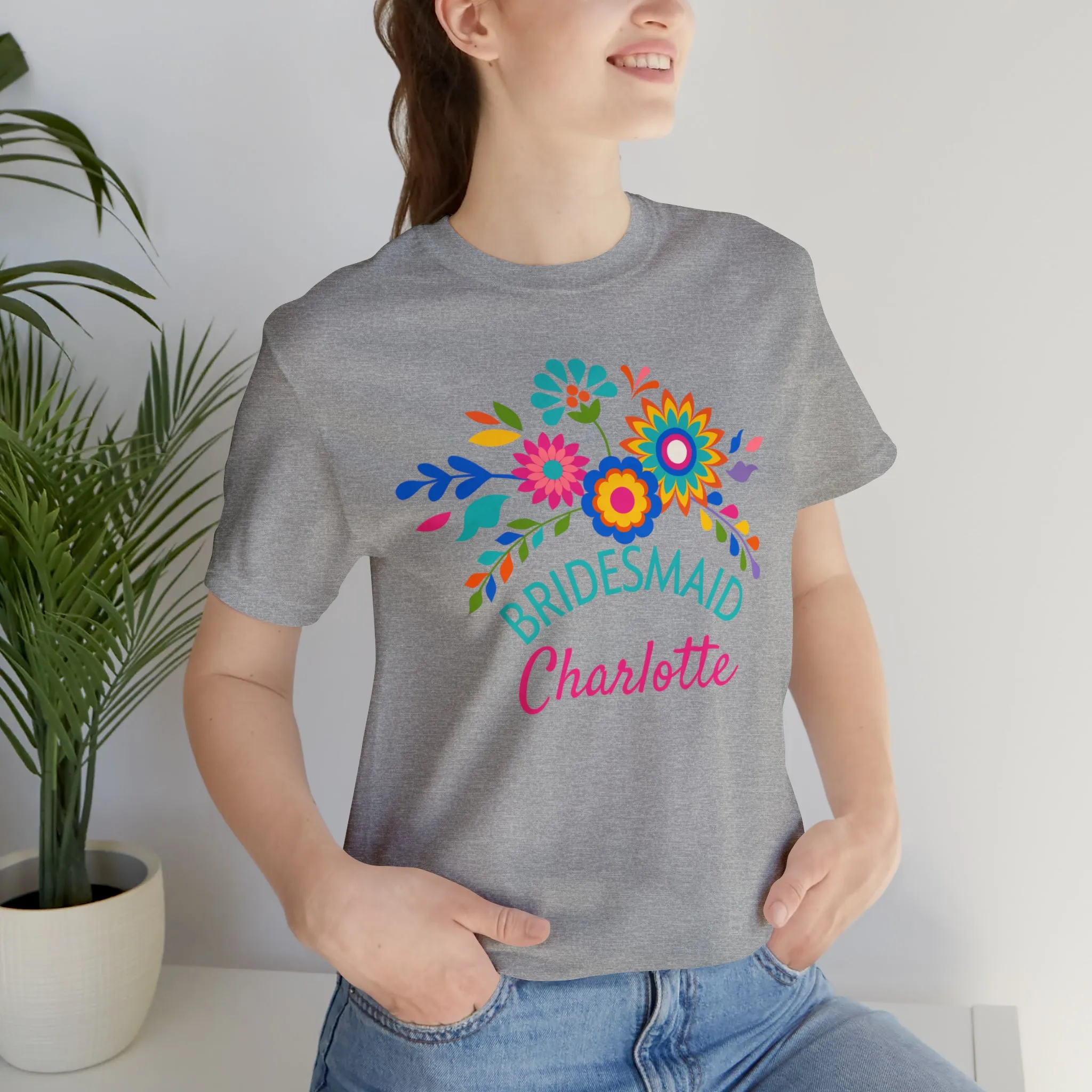 CUSTOM Bride Floral  Wedding T-Shirt | Bridal  Party Tee |  Bella Canvas 3001 Unisex |  Here Comes the Bride Short Sleeve Tshirt