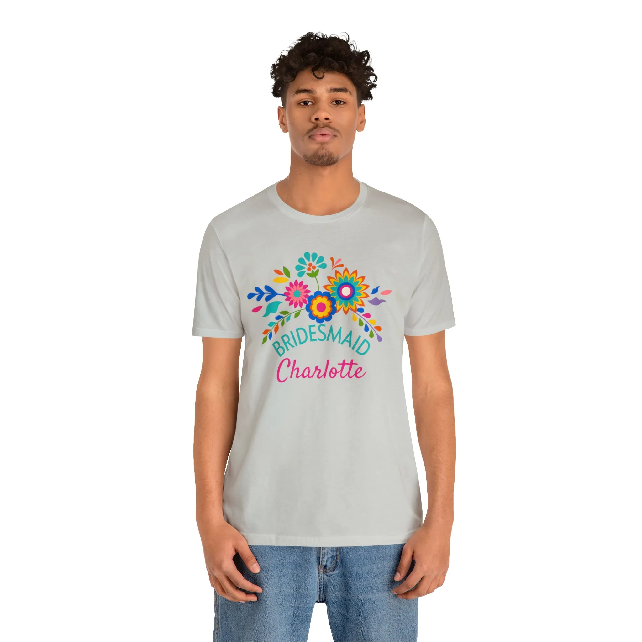 CUSTOM Bride Floral  Wedding T-Shirt | Bridal  Party Tee |  Bella Canvas 3001 Unisex |  Here Comes the Bride Short Sleeve Tshirt