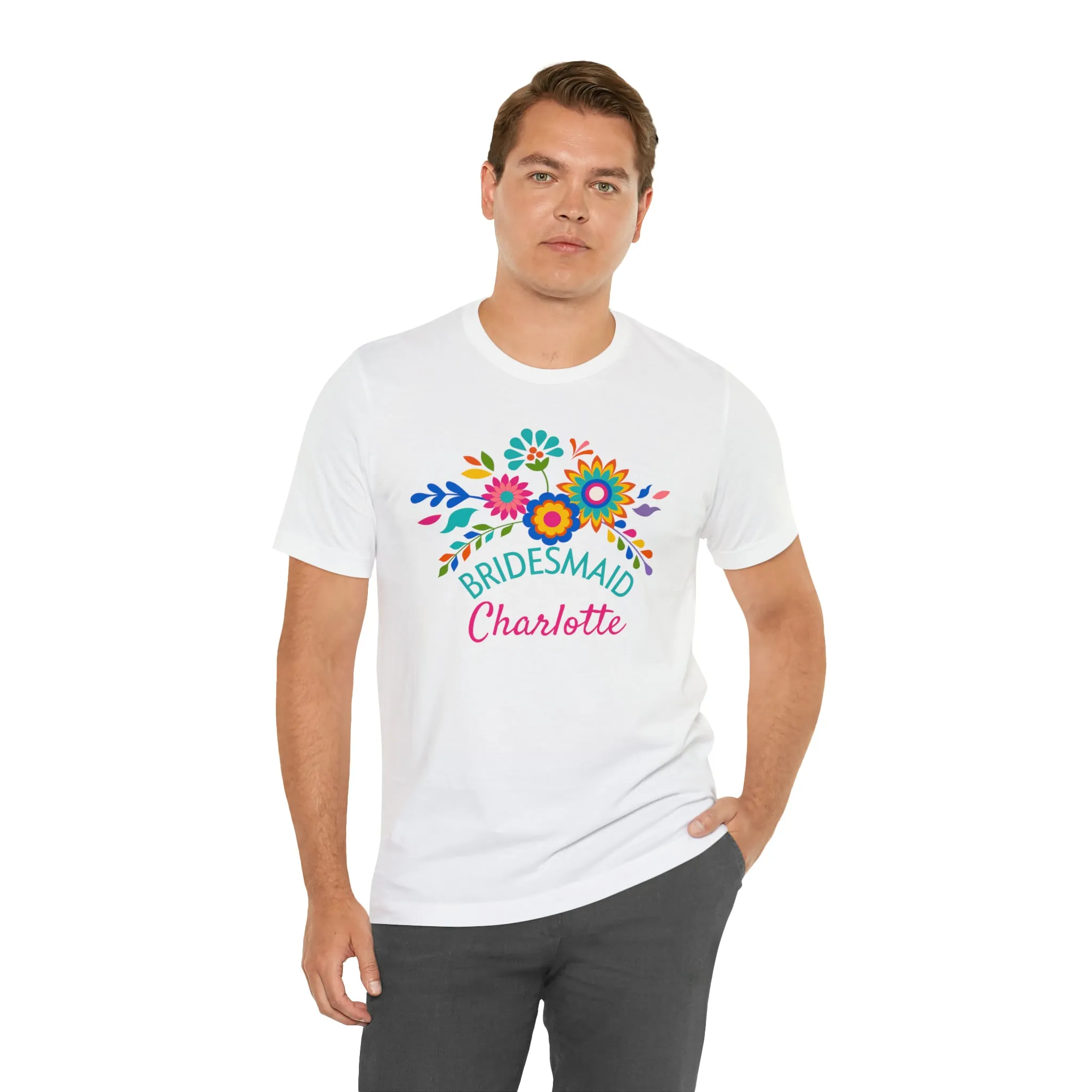 CUSTOM Bride Floral  Wedding T-Shirt | Bridal  Party Tee |  Bella Canvas 3001 Unisex |  Here Comes the Bride Short Sleeve Tshirt